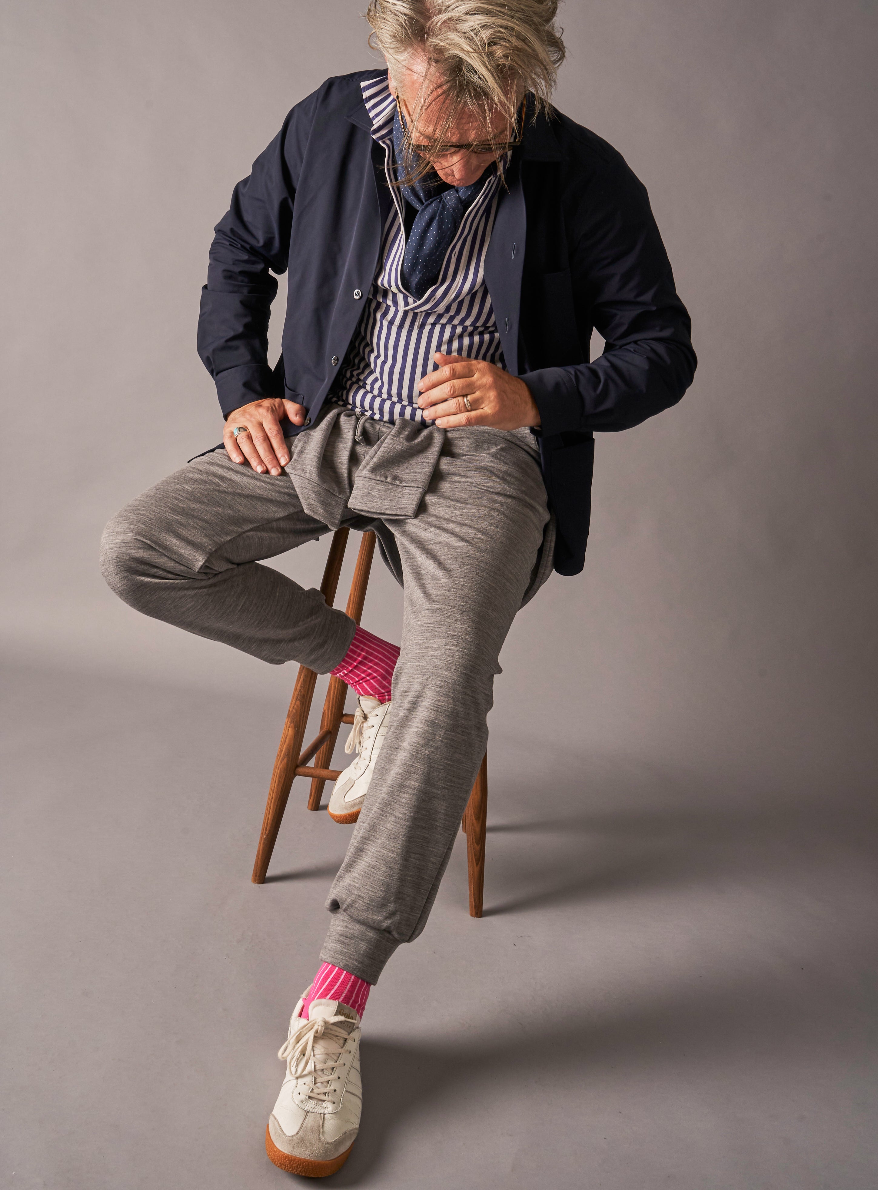 Cotton & Cashmere Wool Navy Spot Neck Scarf