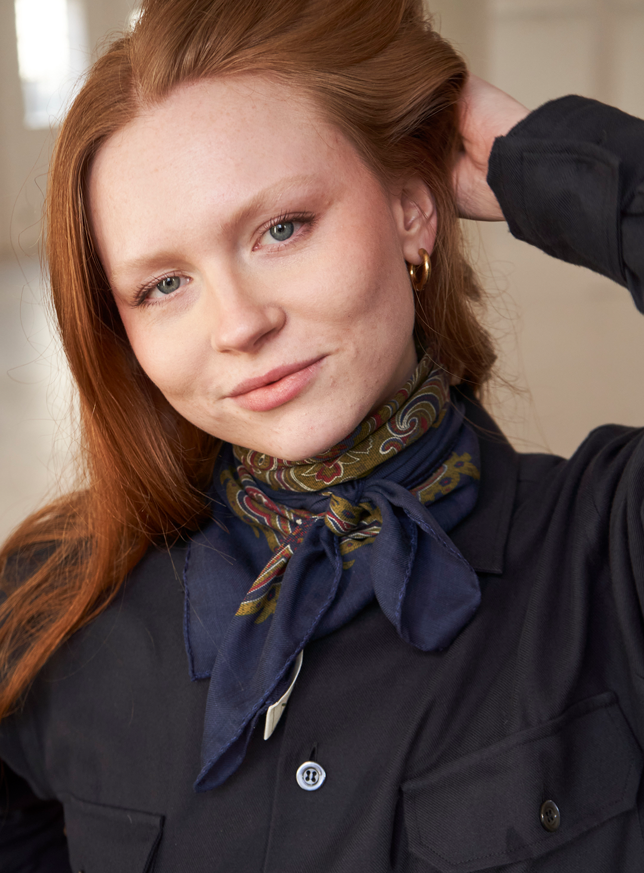 Italian Tencel Navy Paisley Neck Scarf