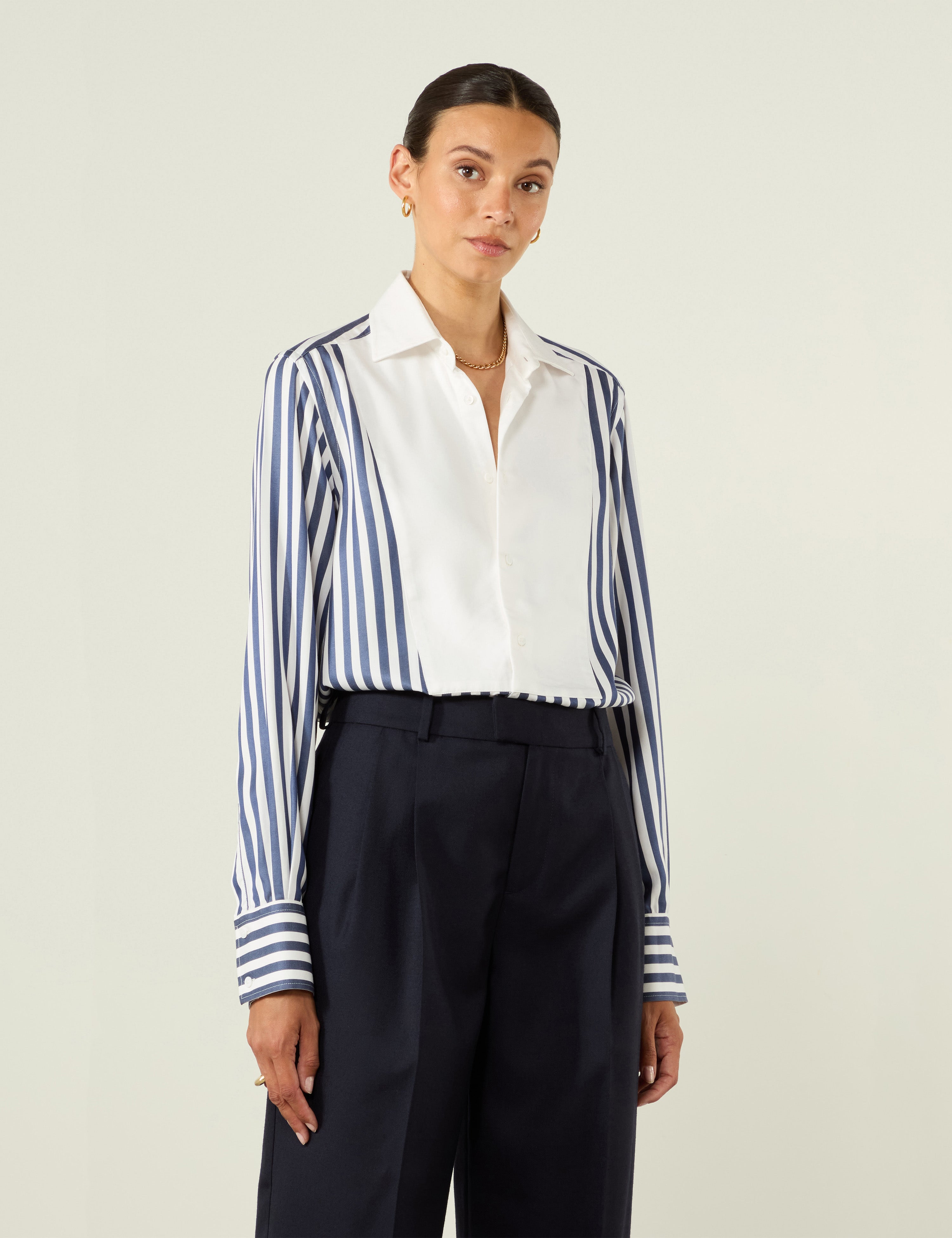 The Dress Shirt: Tencel, Navy Blue Stripe