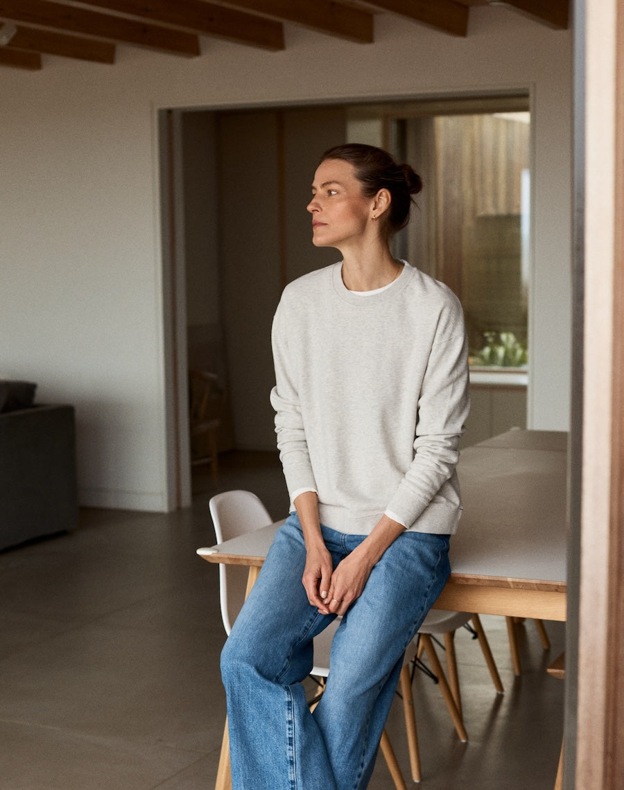 The LOOPBACK Crew Sweat - Stone Grey