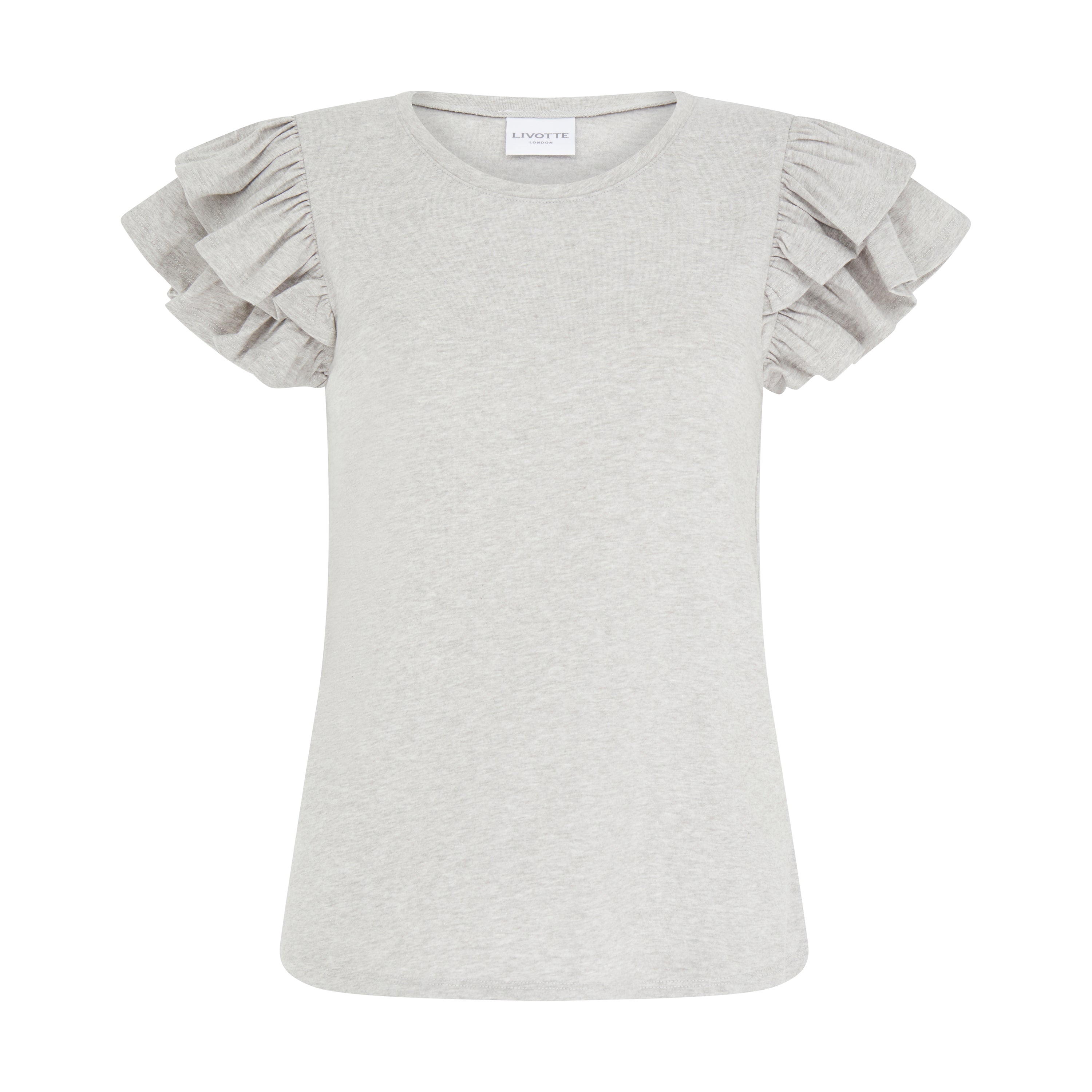 UMA-SLIGHT SCOOP NECK RUFFLE SLEEVELESS T-SHIRT
