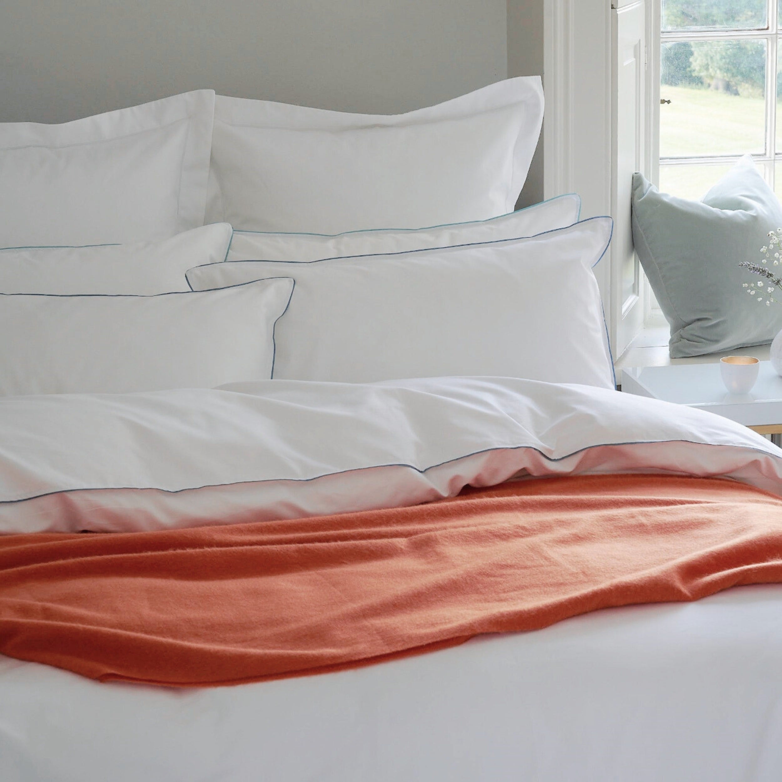 Island Duvet Cover - White With Boston Blue Trim