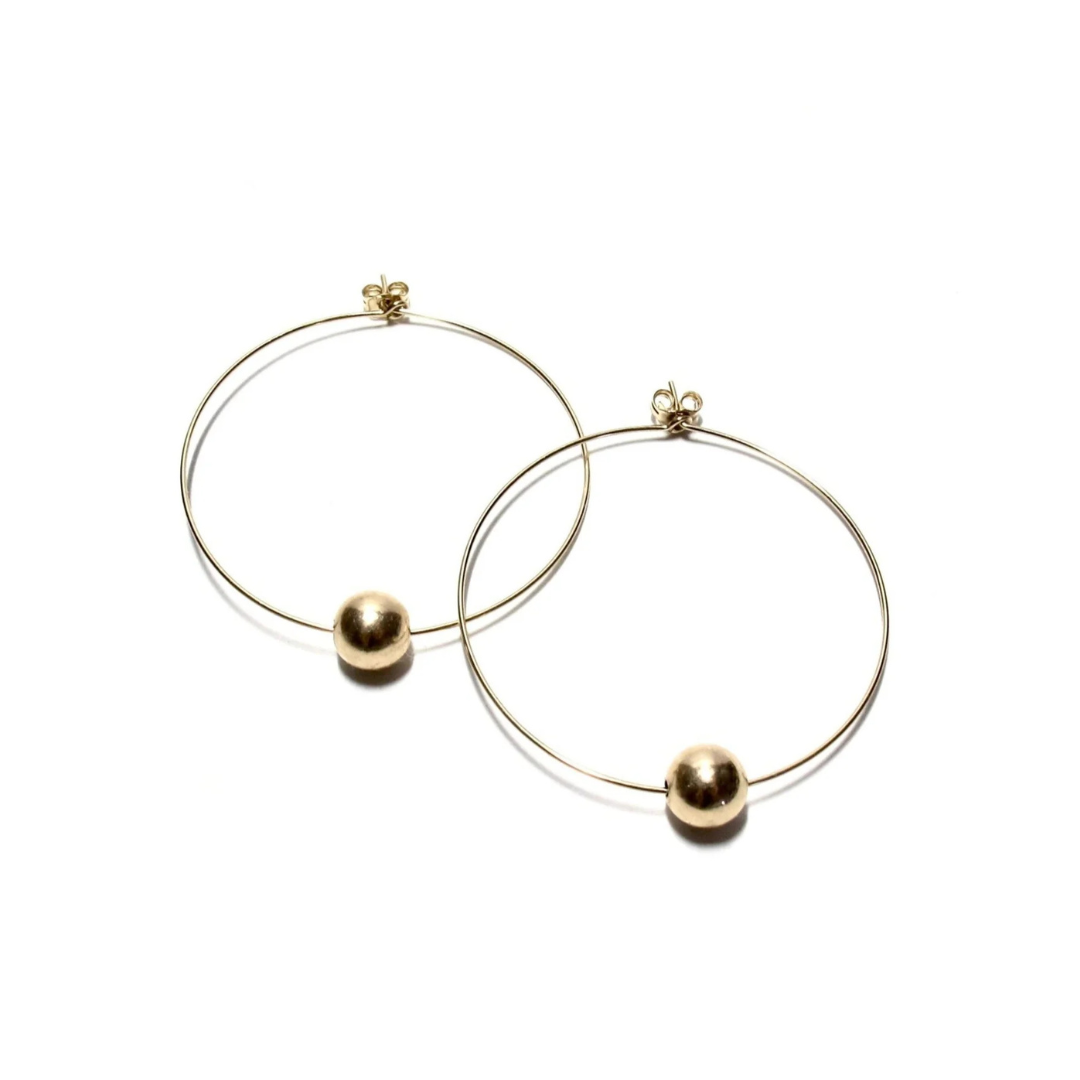 Large Single Gold Bead Hoops