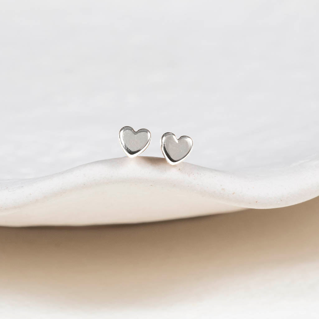 Verona Mini Sterling Silver Full Heart Stud Earrings