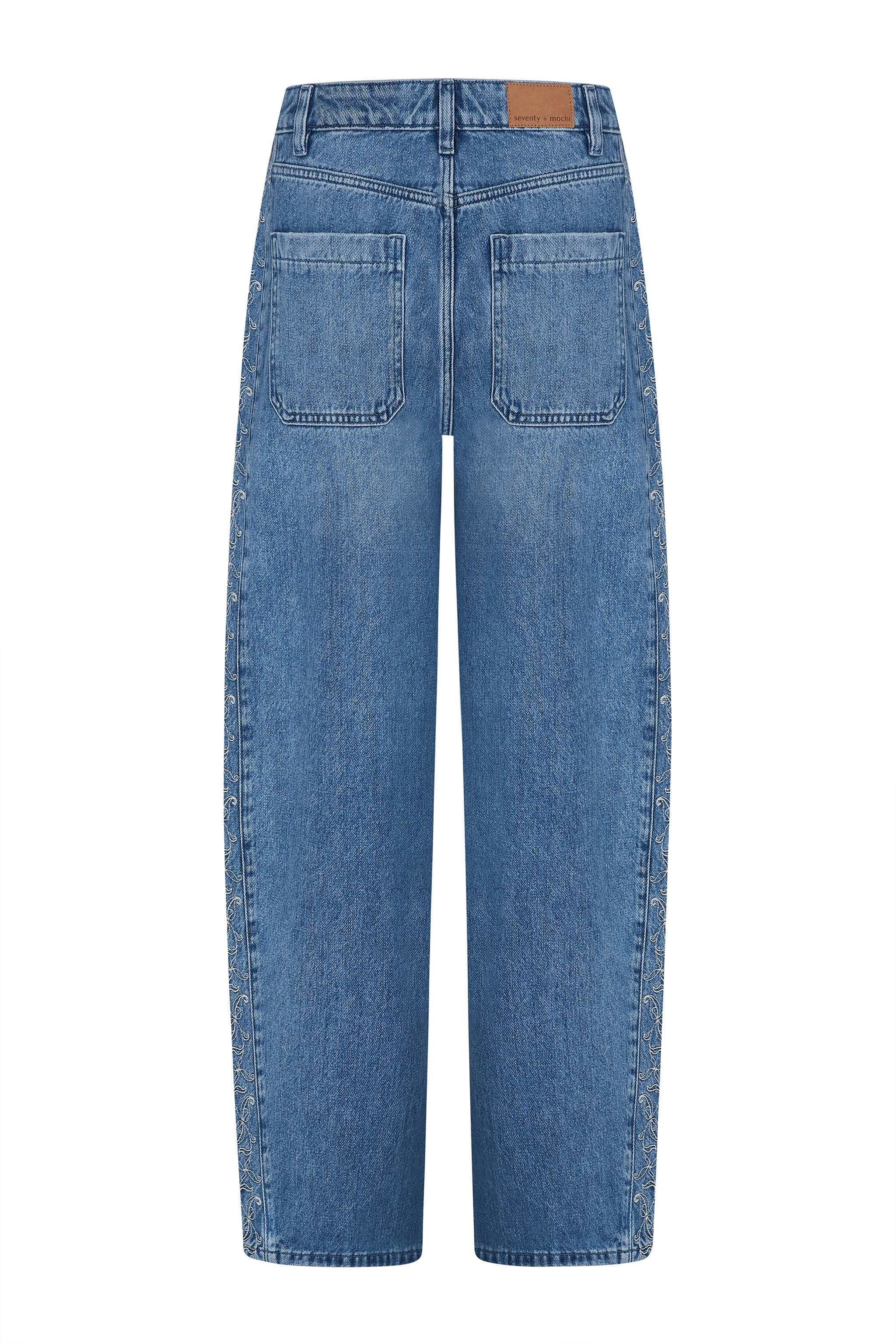 Bo Barrel Leg Embroidered Jean in Malibu