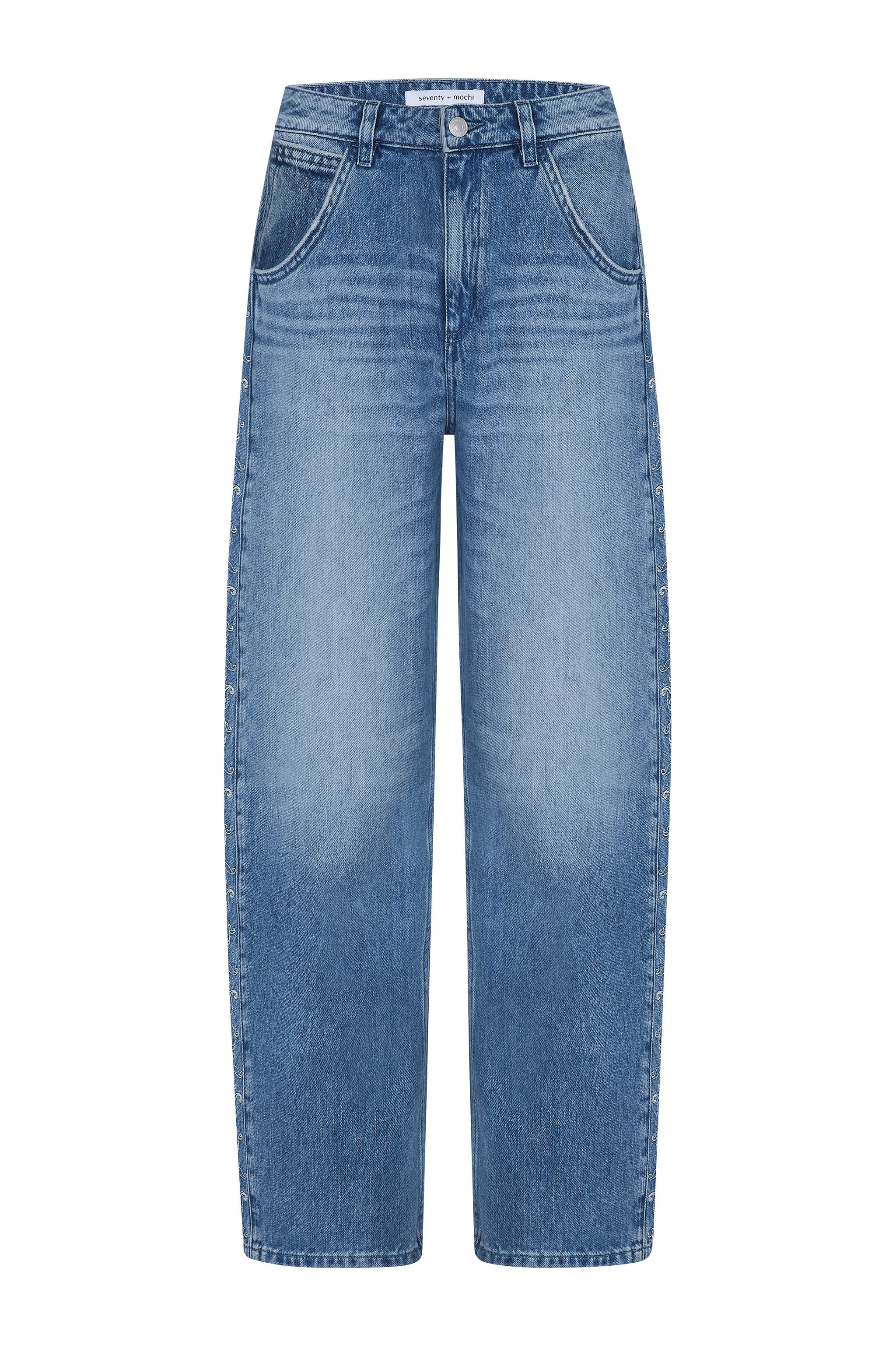 Bo Barrel Leg Embroidered Jean in Malibu