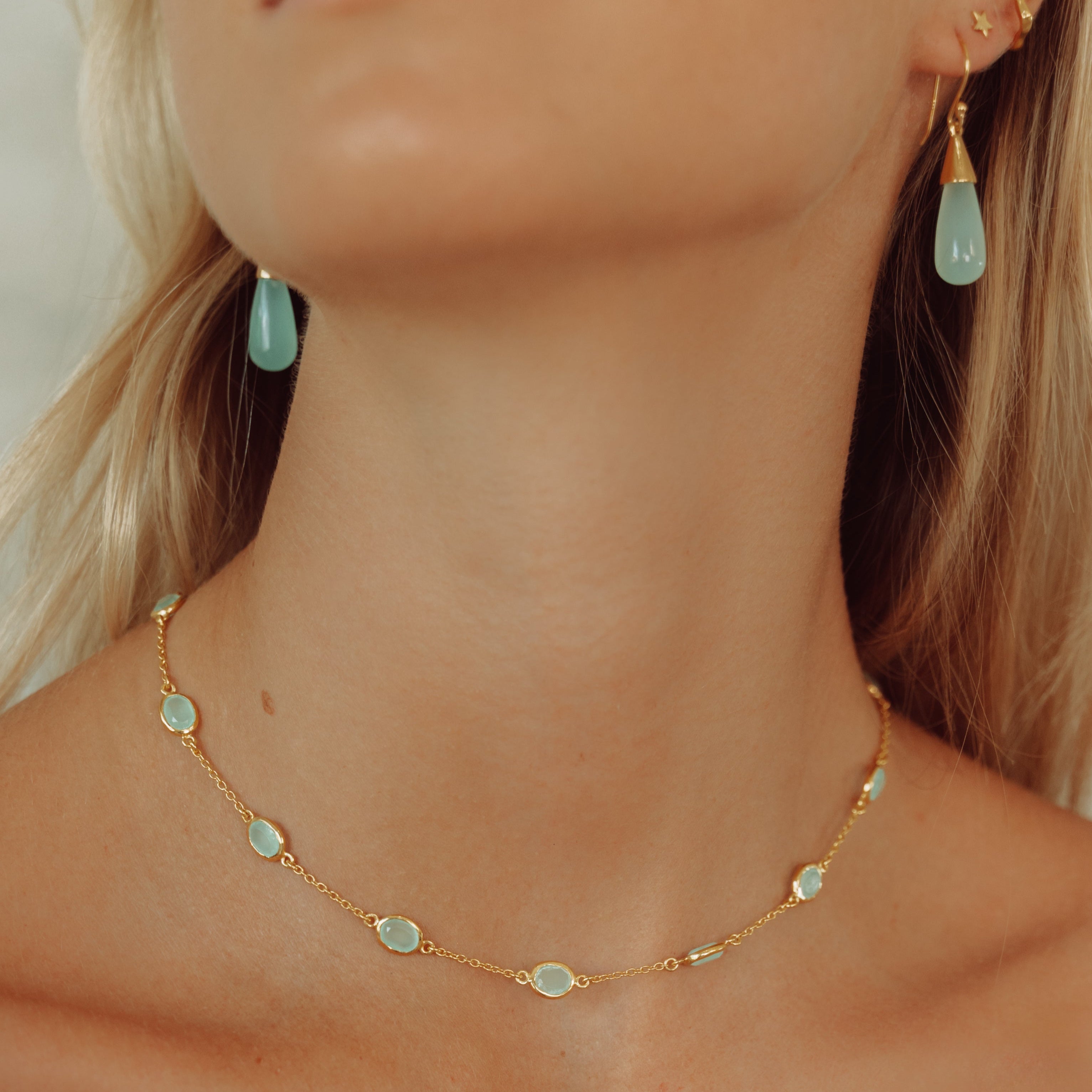Marilyn Necklace in Gold with Aqua Chalcedony
