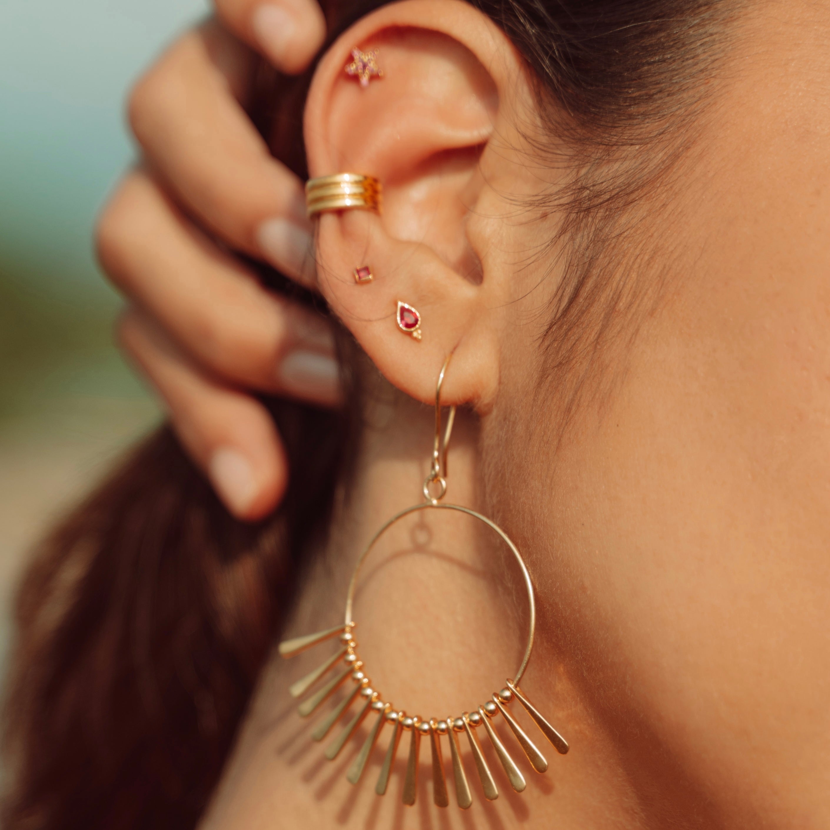 Pear Shaped Dudley Stud in Gold with Ruby Zirconia
