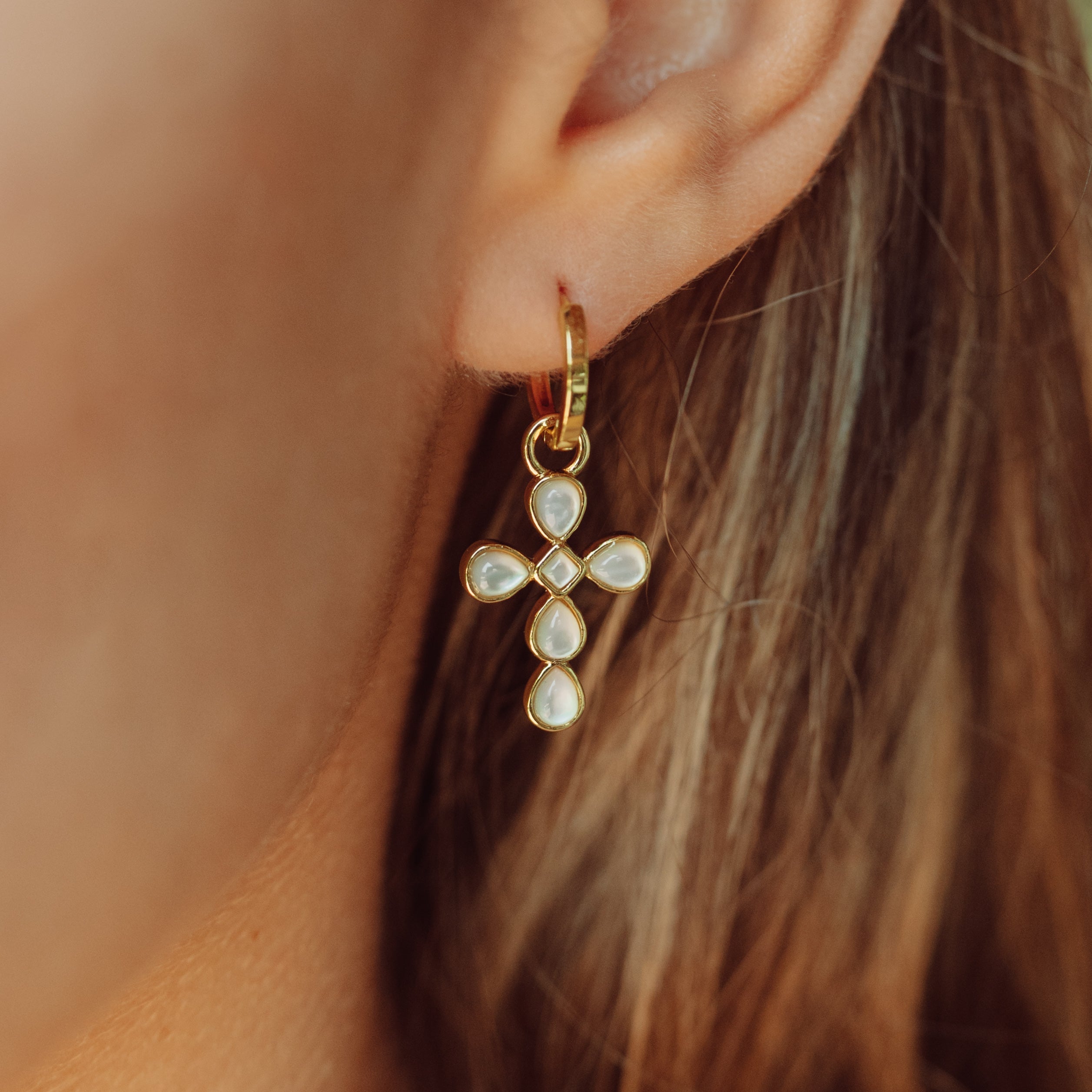 Mother of Pearl Crosses with classic charm hoops