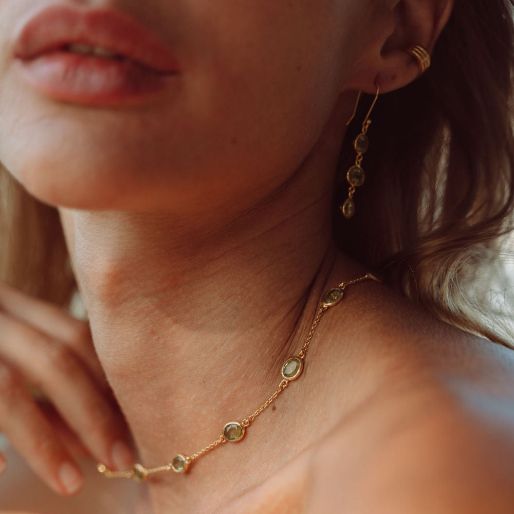 Marilyn Necklace and Trellis Earrings in Peridot