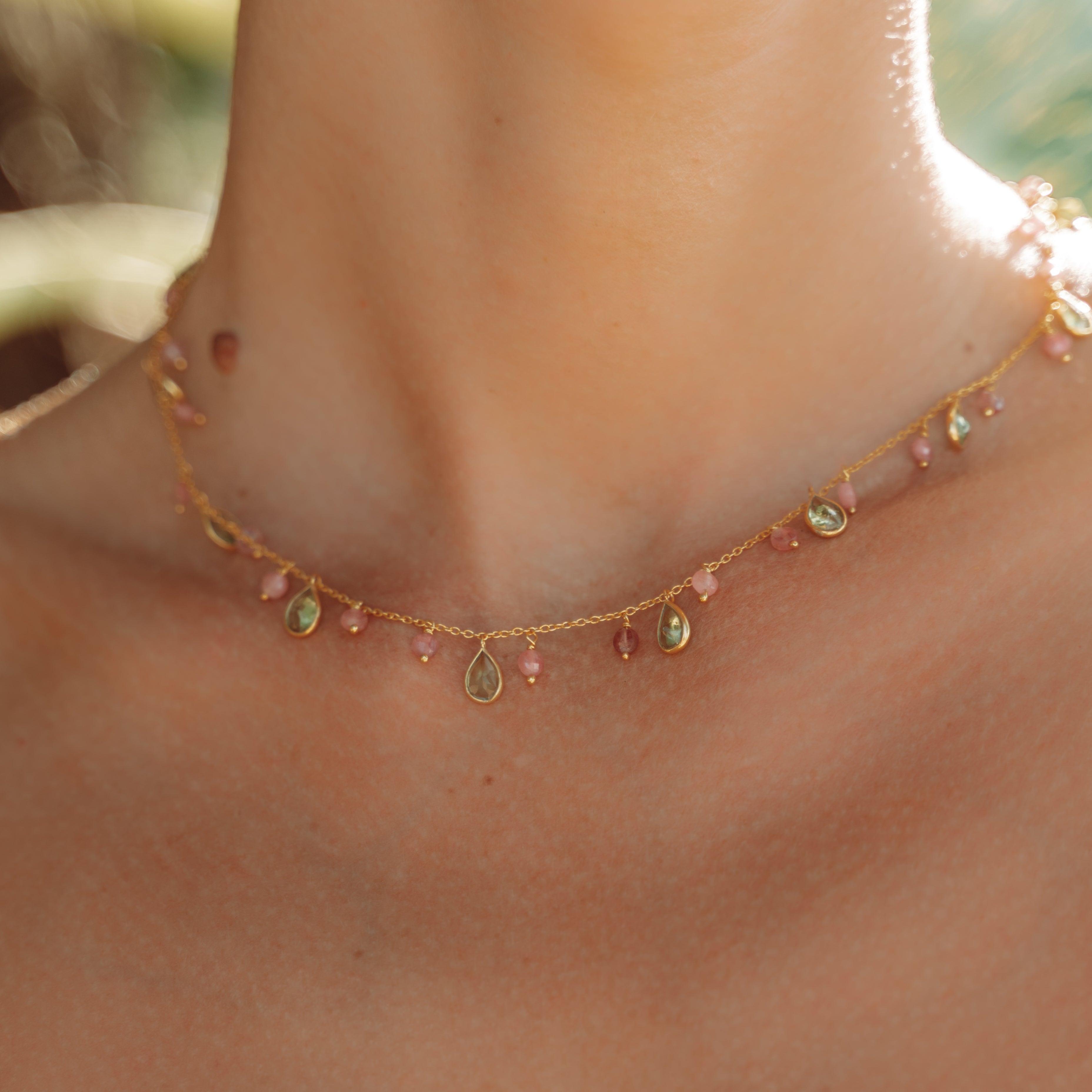 Kiki Necklace in Peridot and Pink Tourmaline