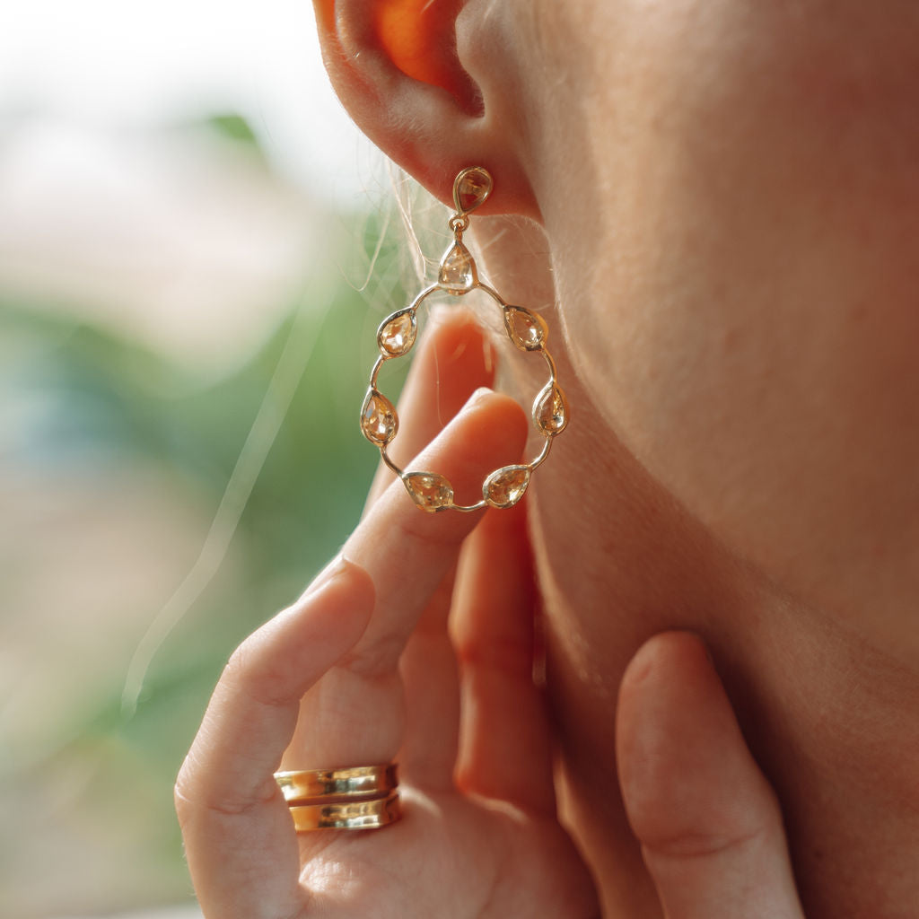 Tikka in Gold with pear shaped citrine droplets