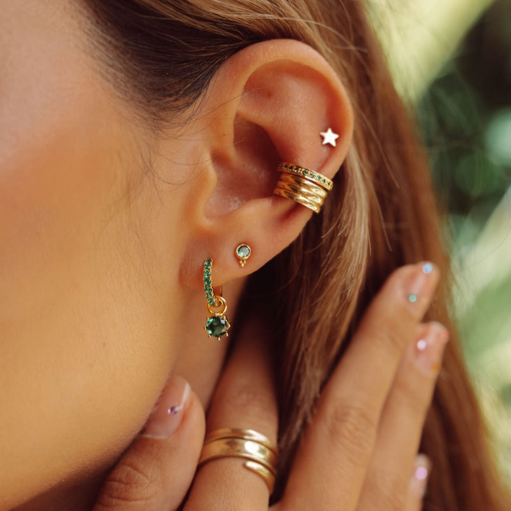 Emerald Hoops in Gold