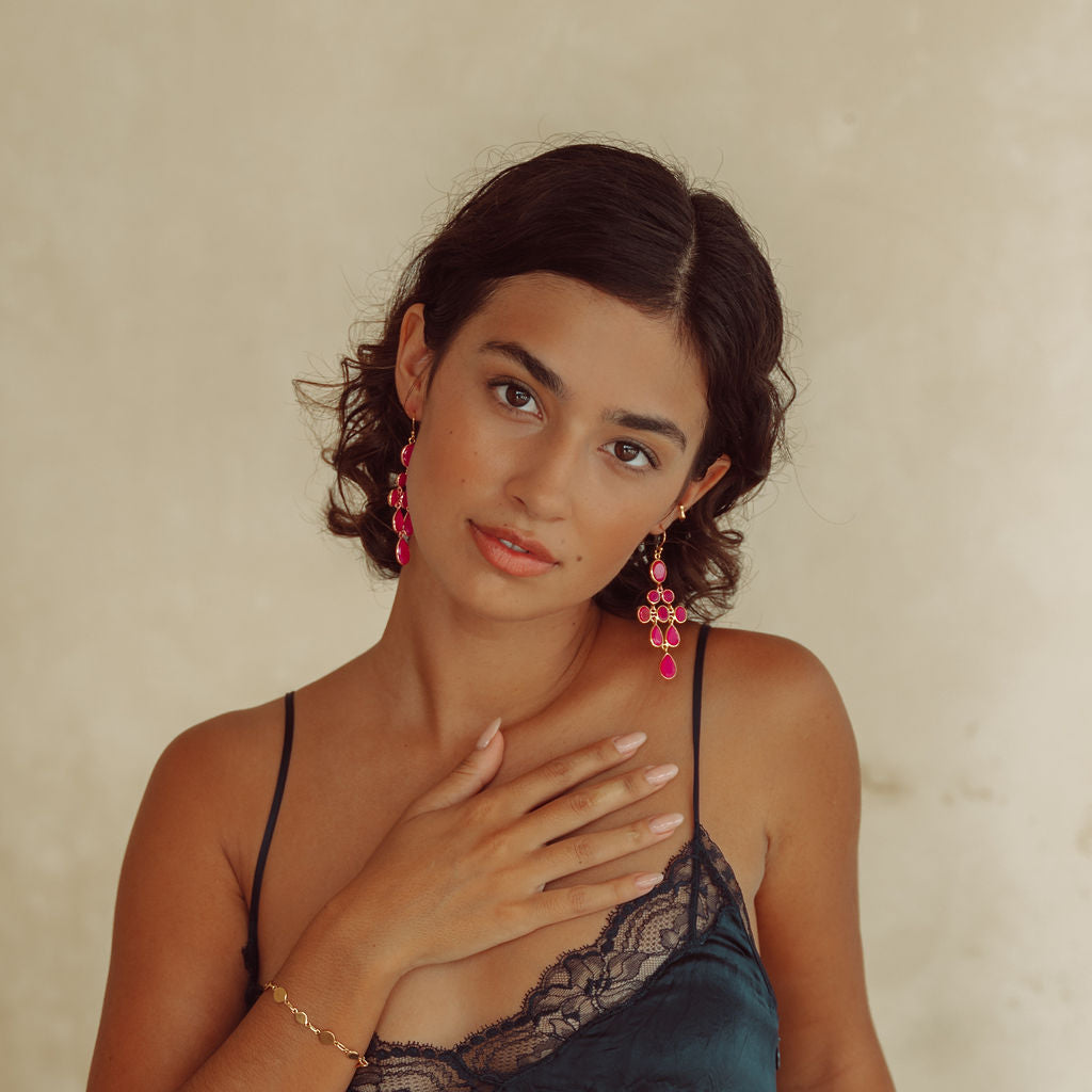 Waterfall Earrings in Gold with Pink Chalcedony