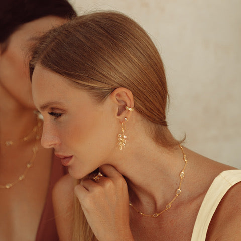 Fern Drop earrings in gold with Crystal