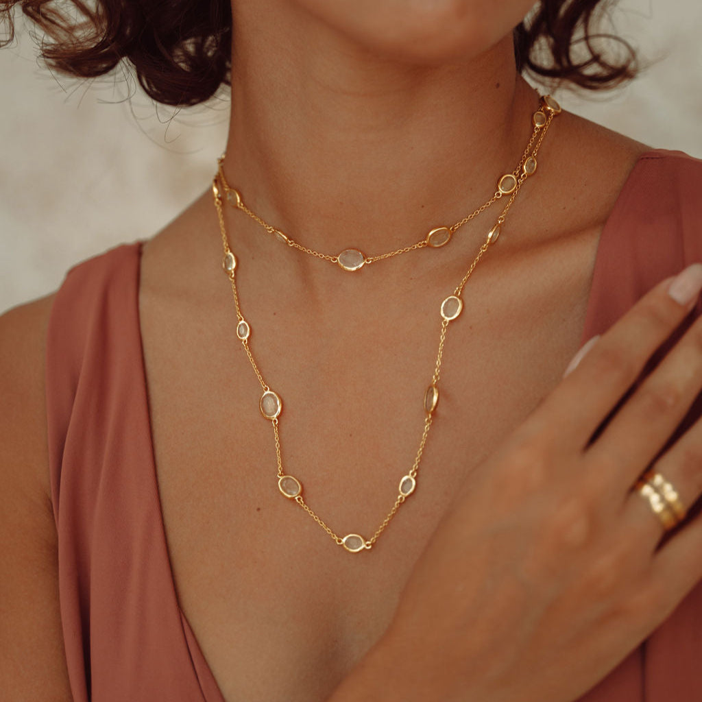 Double Marilyn Necklace in Gold with crystal
