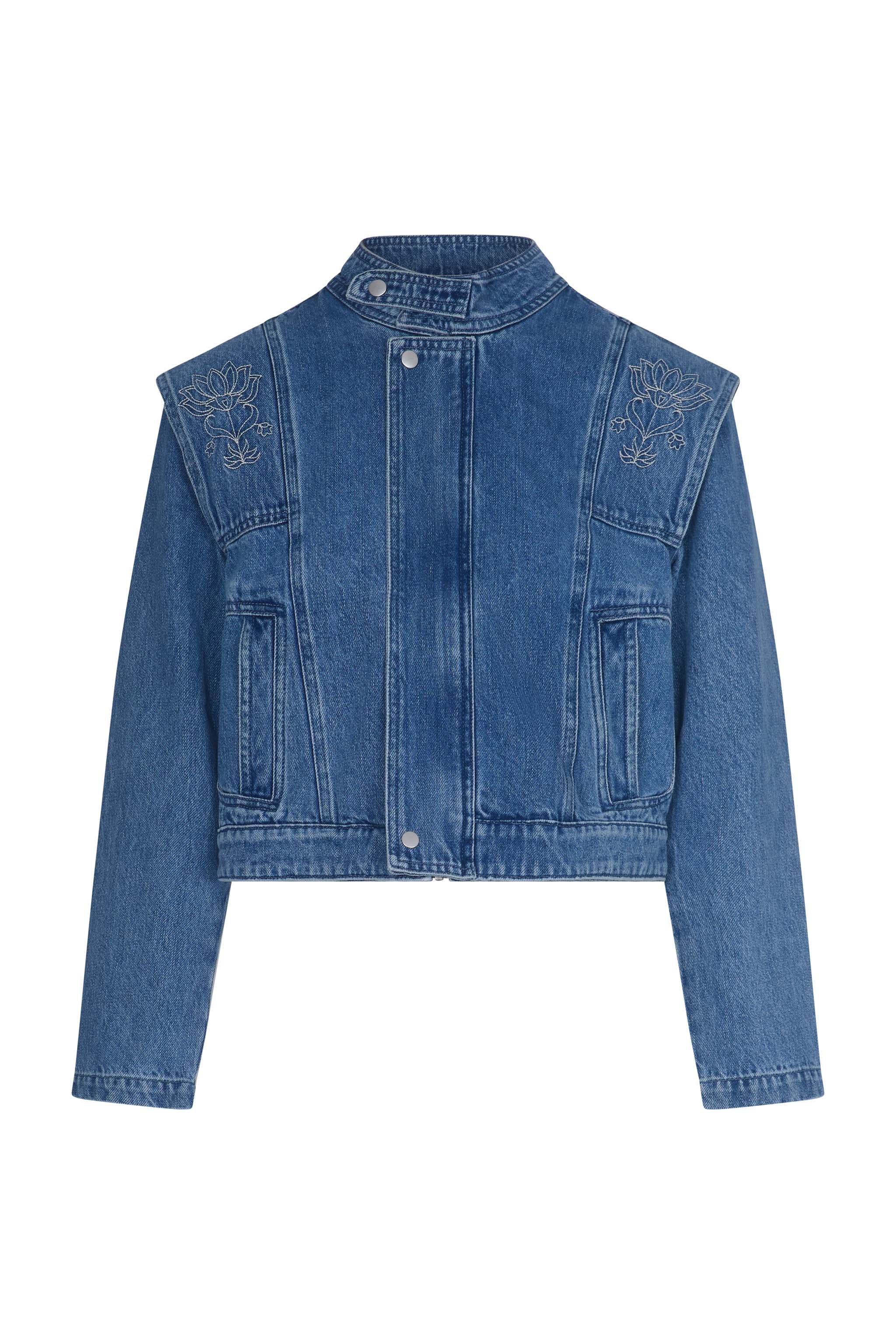 June Embroidered Denim Jacket in Malibu