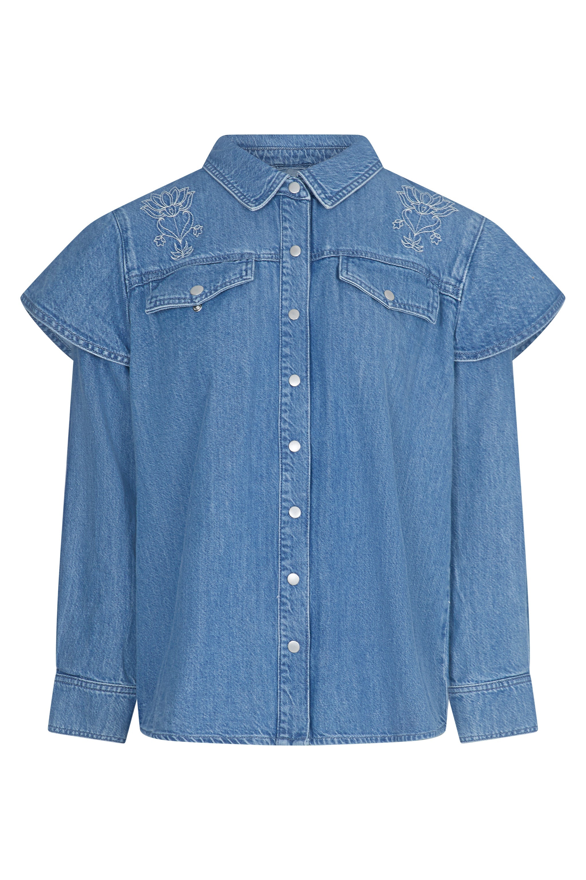 Juno Embroidered Denim Shirt in Malibu