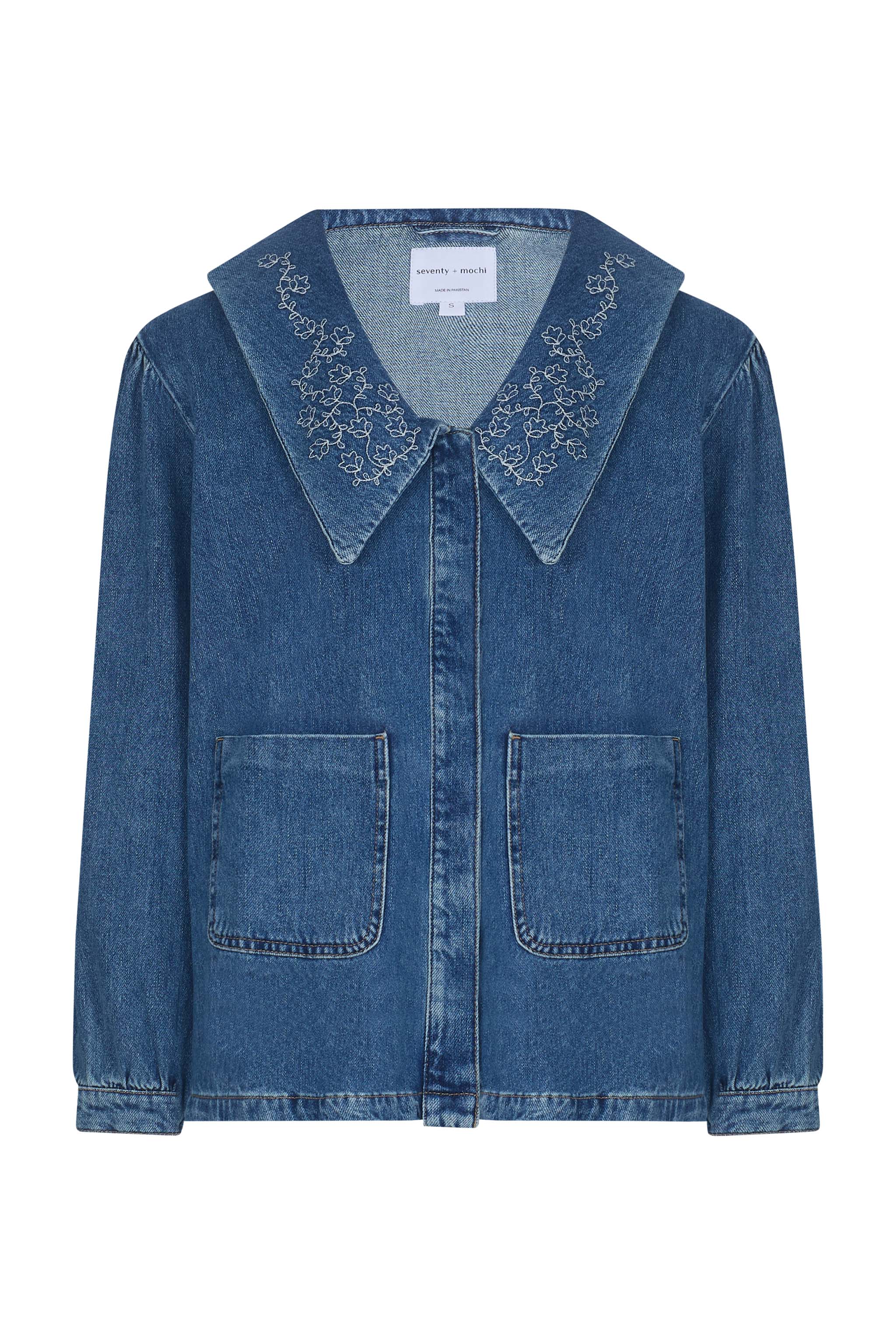 Neve Flower-Embroidered Denim Jacket in Pasadena