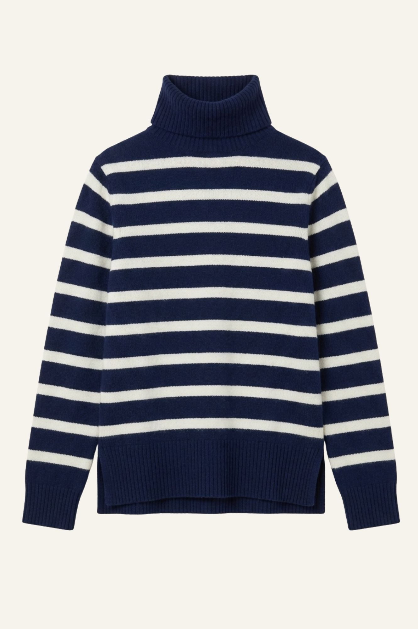 Cashmere Blend Striped Roll Neck Jumper | Navy/Ivory
