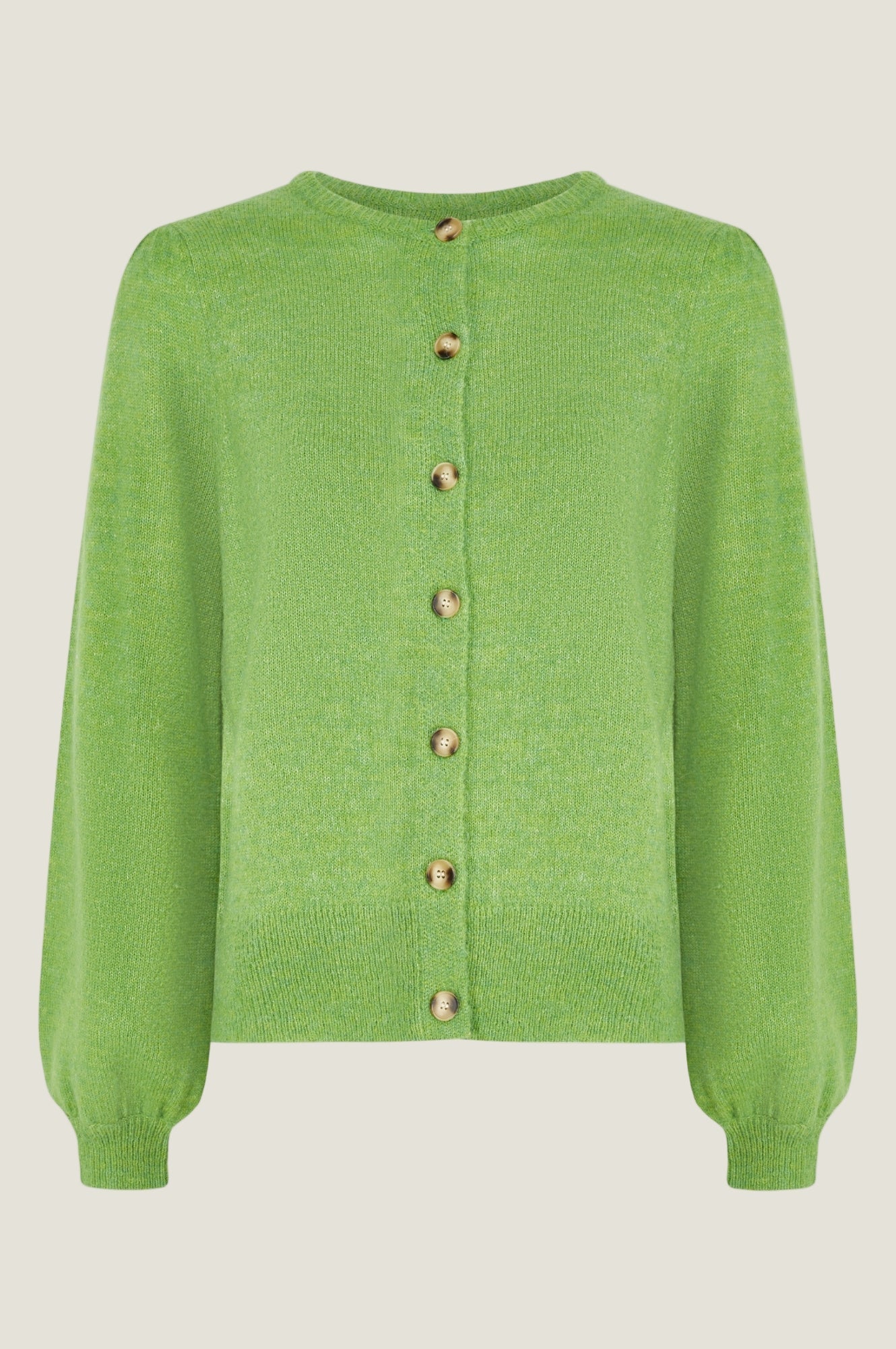 Alpaca Blend Puff Sleeve Cardigan | Green