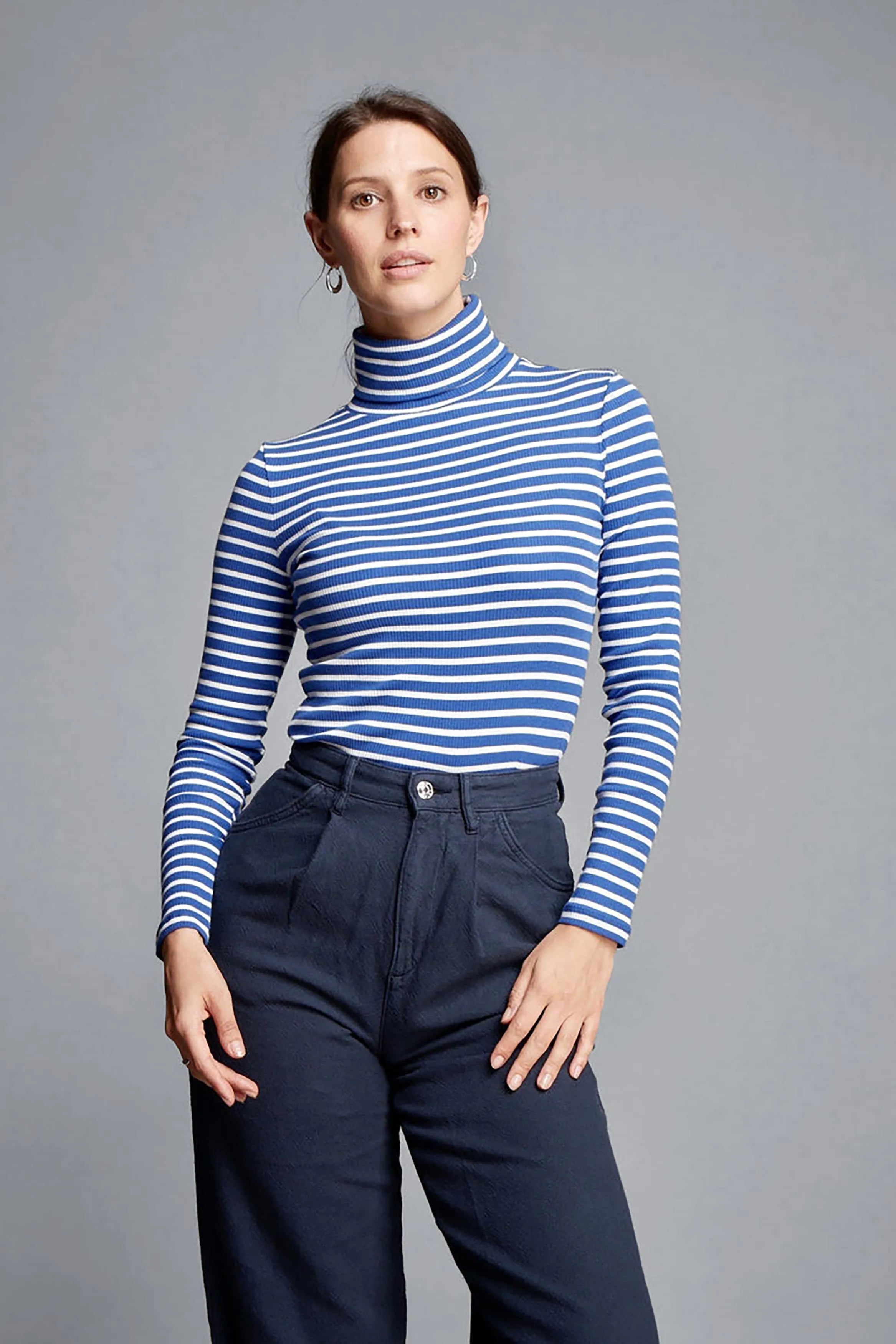 Striped Cotton Roll Neck