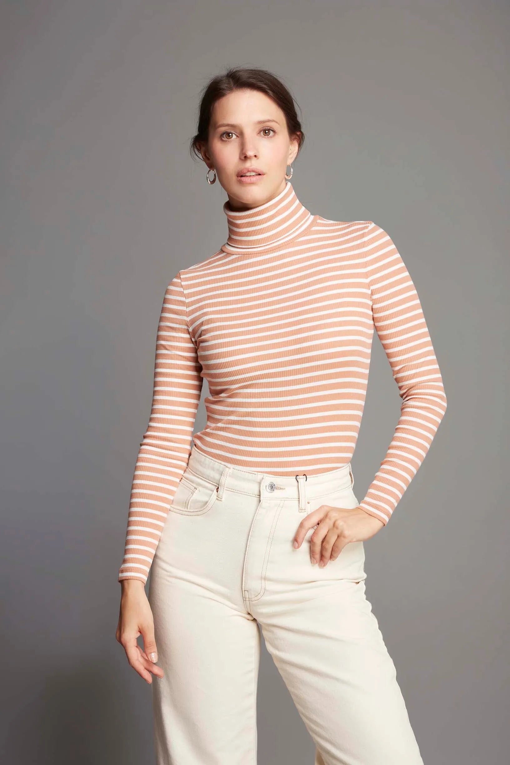 Striped Cotton Roll Neck