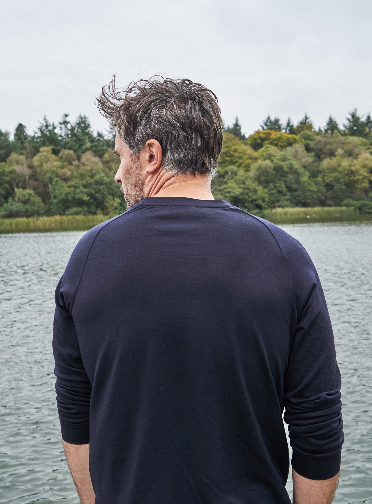 ZQ Merino Wool Jersey Long Sleeve Super 120s Navy Crew Neck