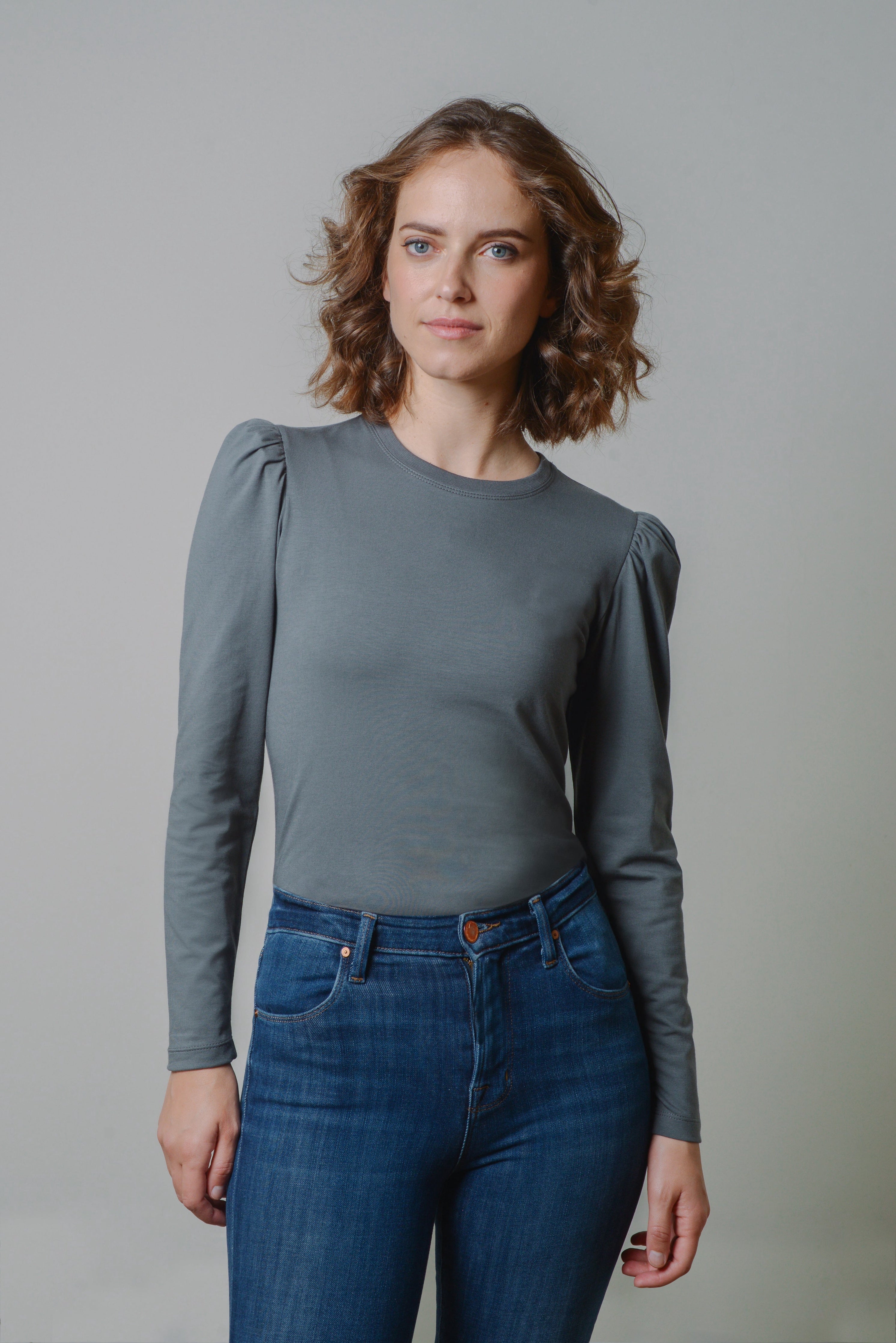 MELANIE-CREW NECK LONG PUFF SLEEVE T-SHIRT