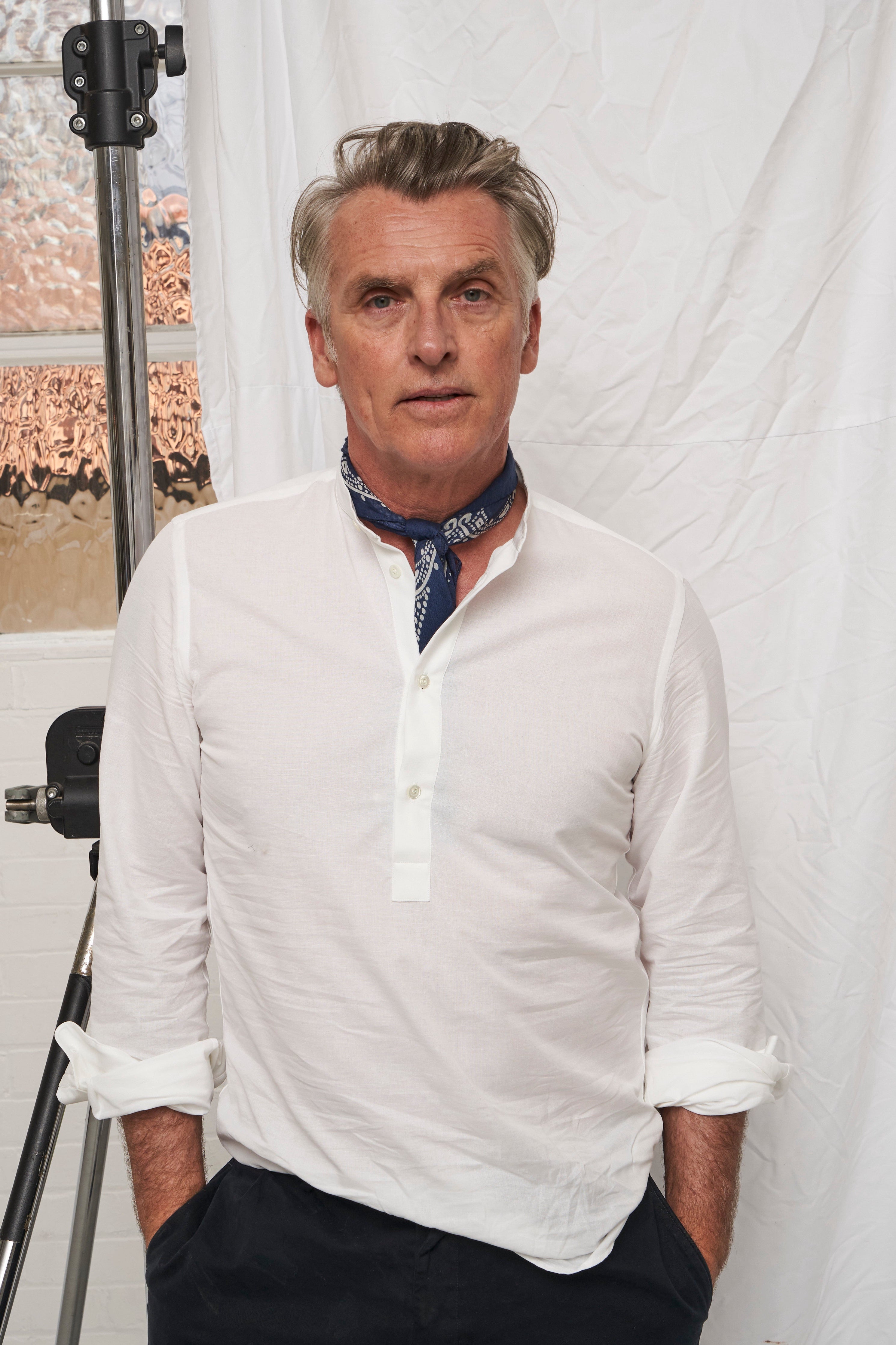 Recycled White Nehru Collar Popover Shirt