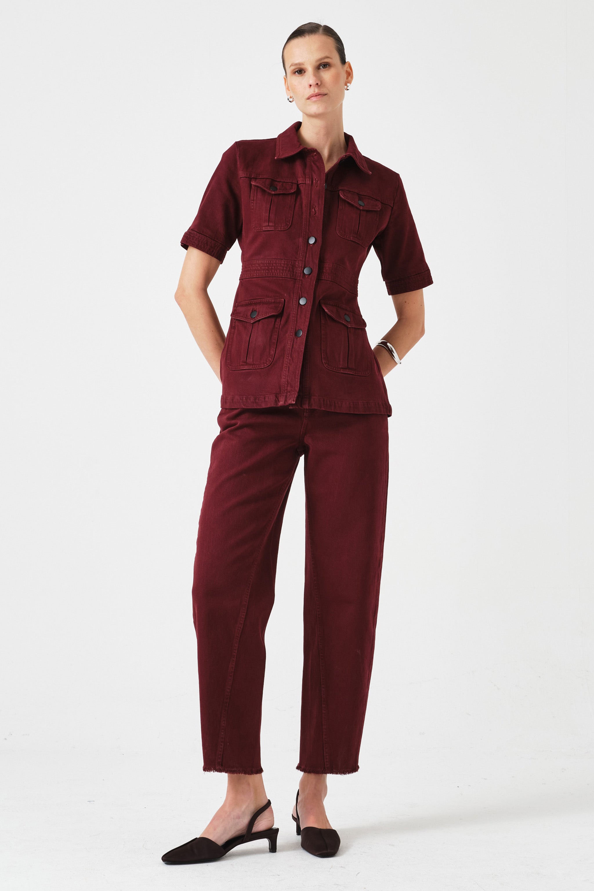 Ani Half Sleeve Denim Jacket in Mulberry