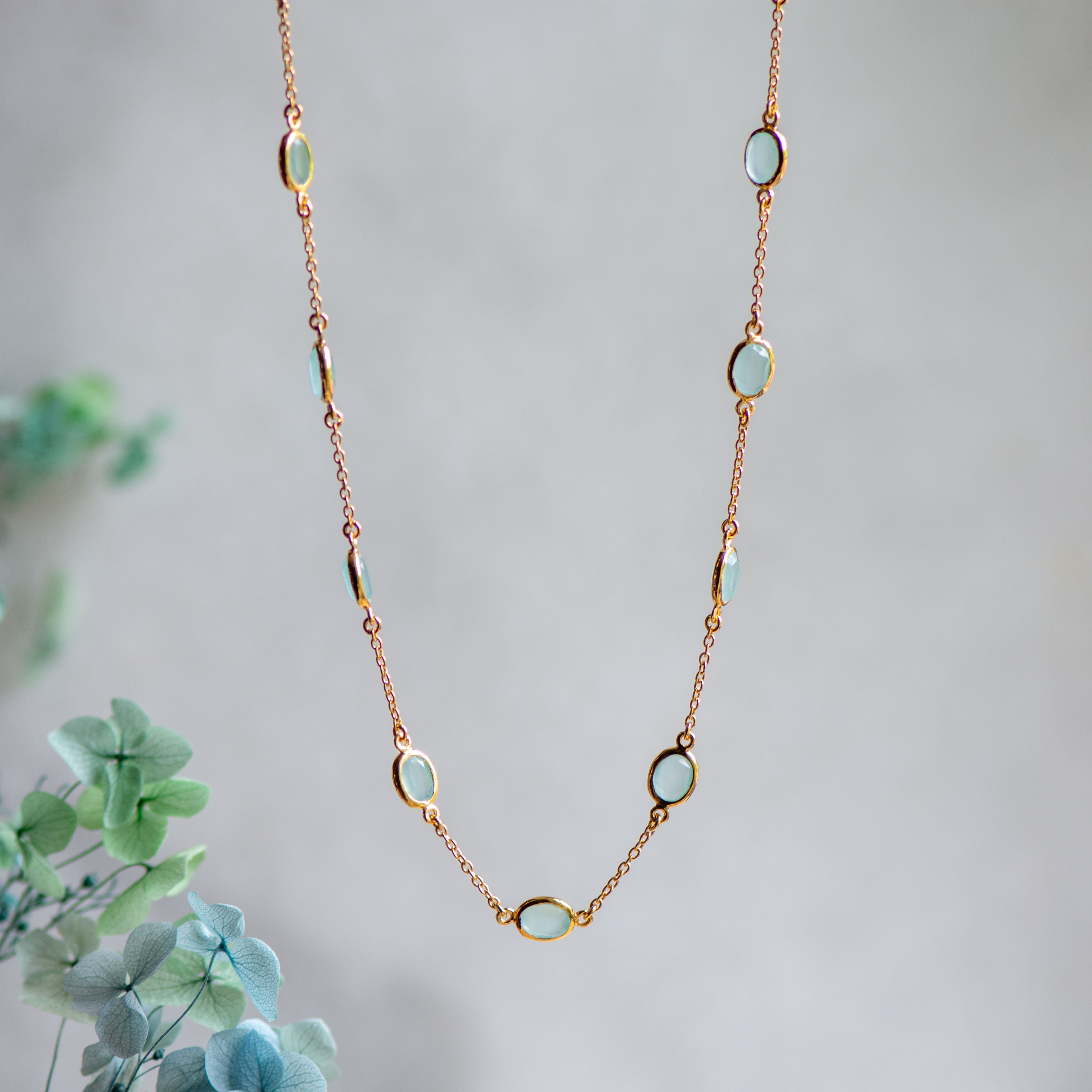 Marilyn Necklace in Gold with Aqua Chalcedony