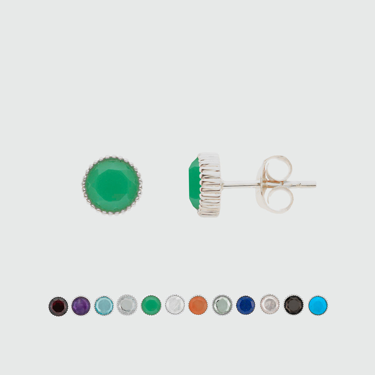 Barcelona Sterling Silver Birthstone Stud Earrings