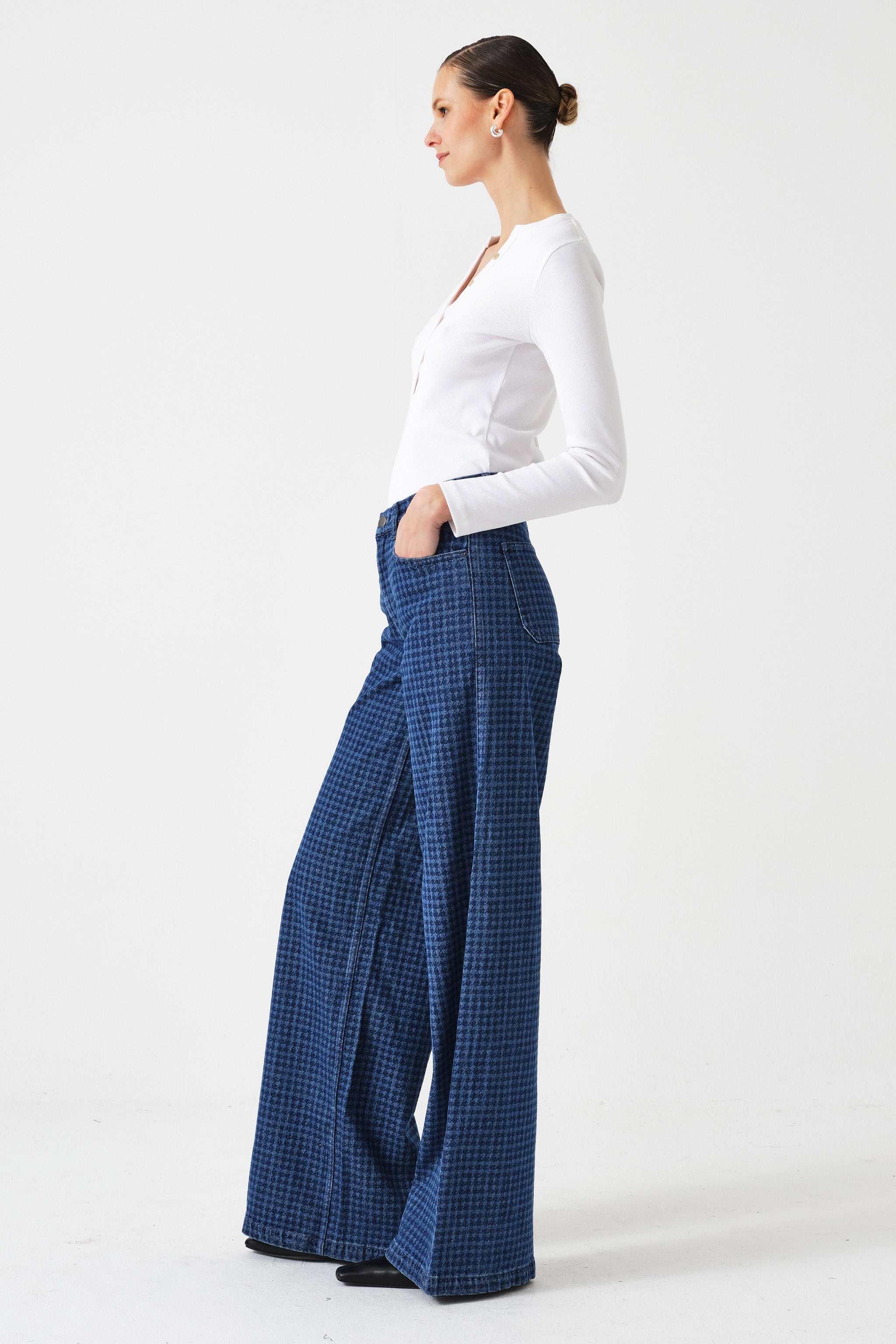 Bay Wide Leg Jean in Houndstooth Idaho