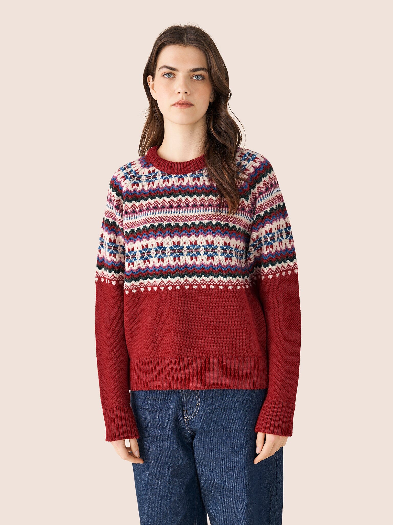 Blair Made in England Wool Fair Isle Sweater in Red