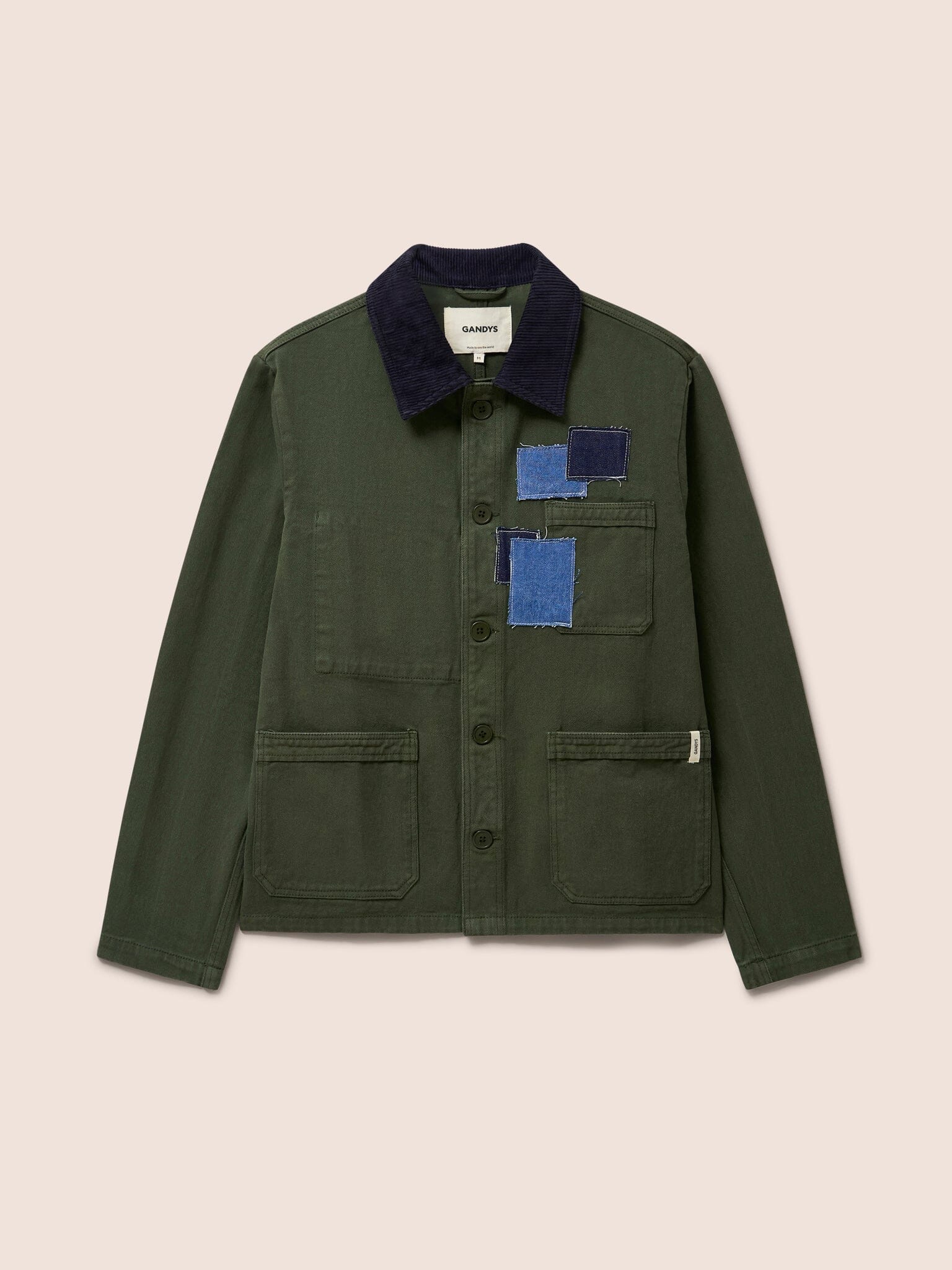 Brecon Cord Collar Patched Chore Jacket in Green