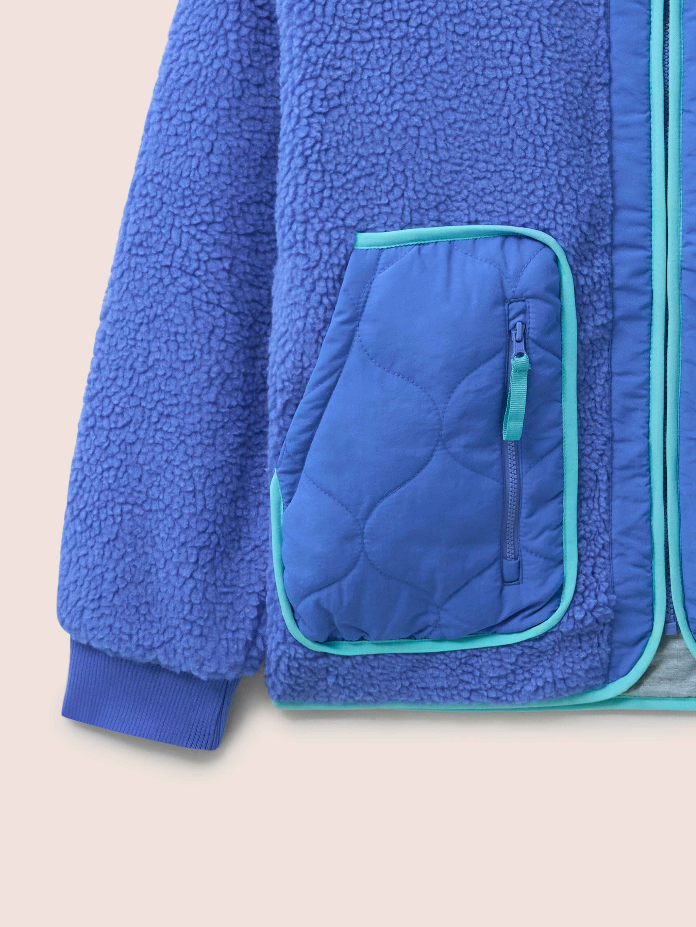 Brooklyn Recycled Fleece Zip Front Jacket in Blue