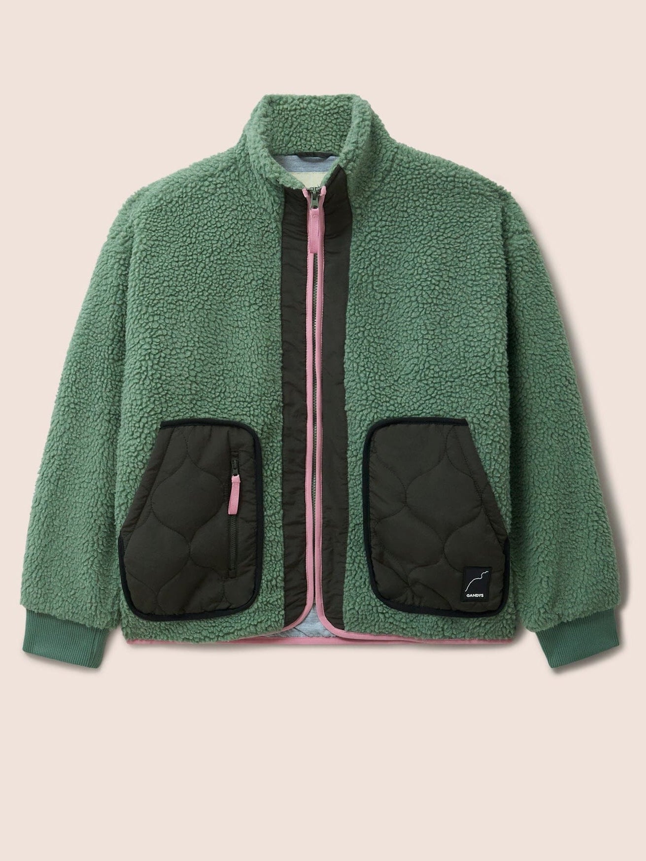 Brooklyn Recycled Fleece Zip Front Jacket in Khaki