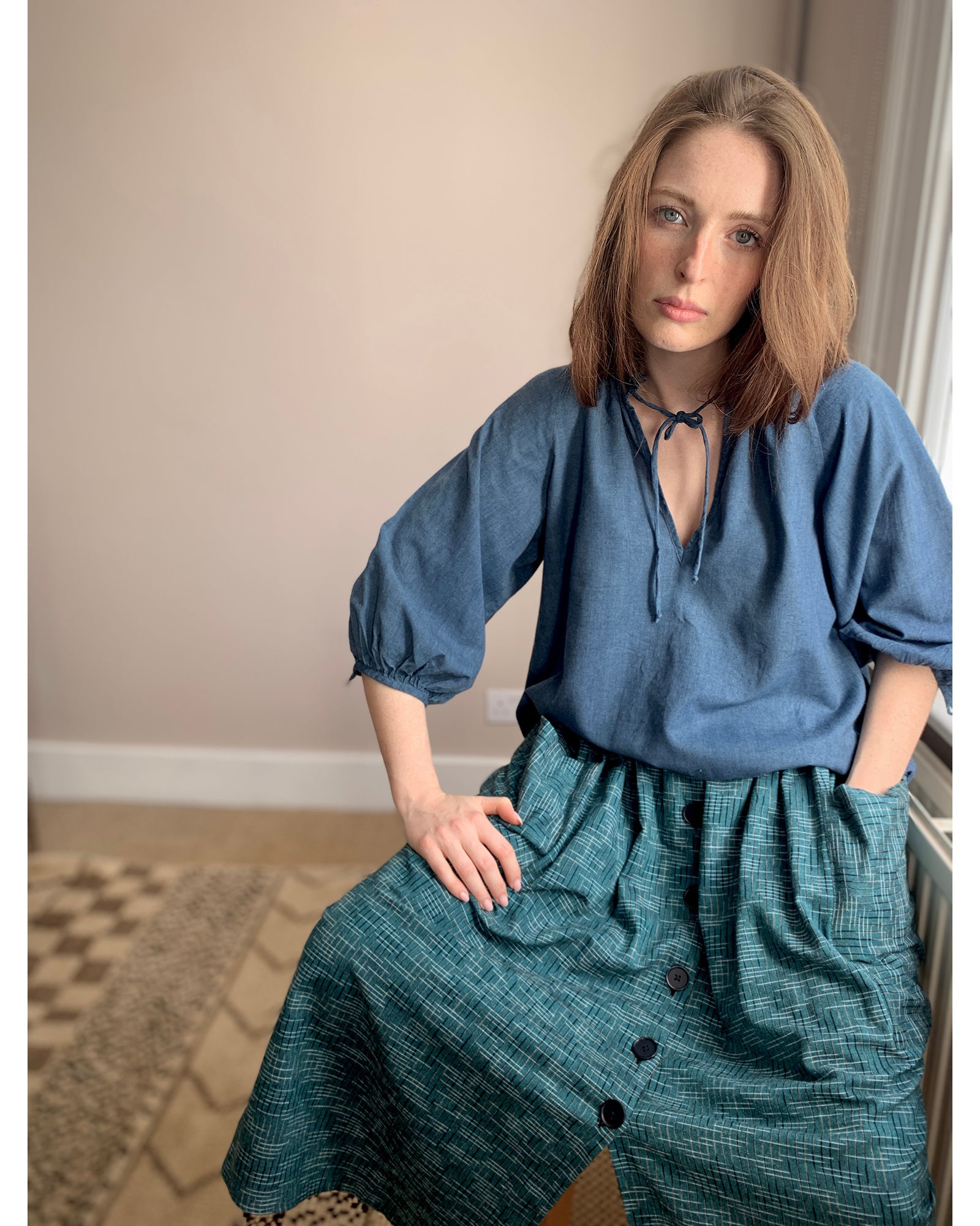 rosa skirt - indigo ikat
