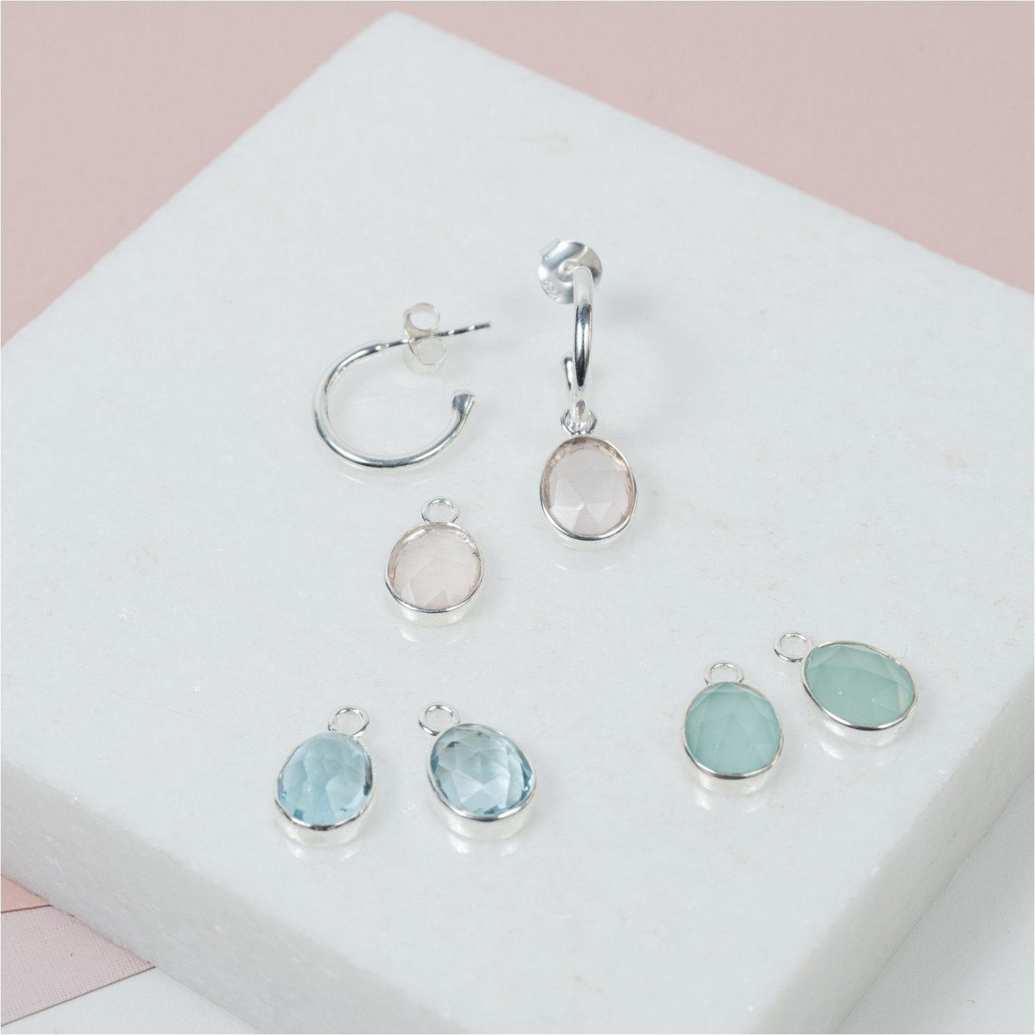 Manhattan Silver & Blue Topaz Interchangeable Gemstone Earrings