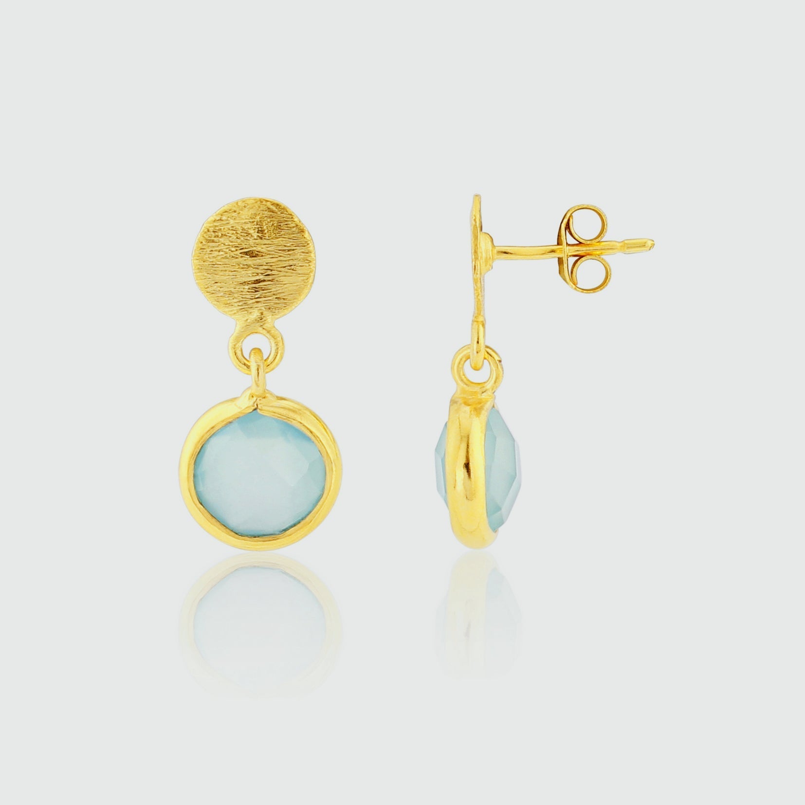 Salina Gold Vermeil Disc and Aqua Onyx Earrings