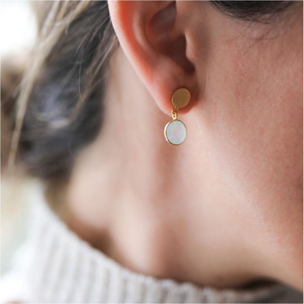 Salina Gold Vermeil Disc and Aqua Onyx Earrings