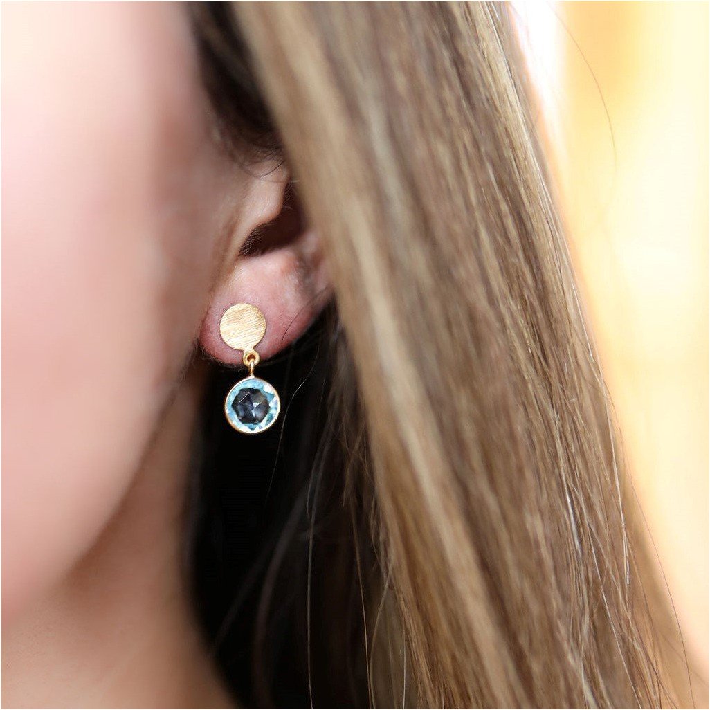 Salina Blue Topaz and Gold Vermeil Disc Earrings
