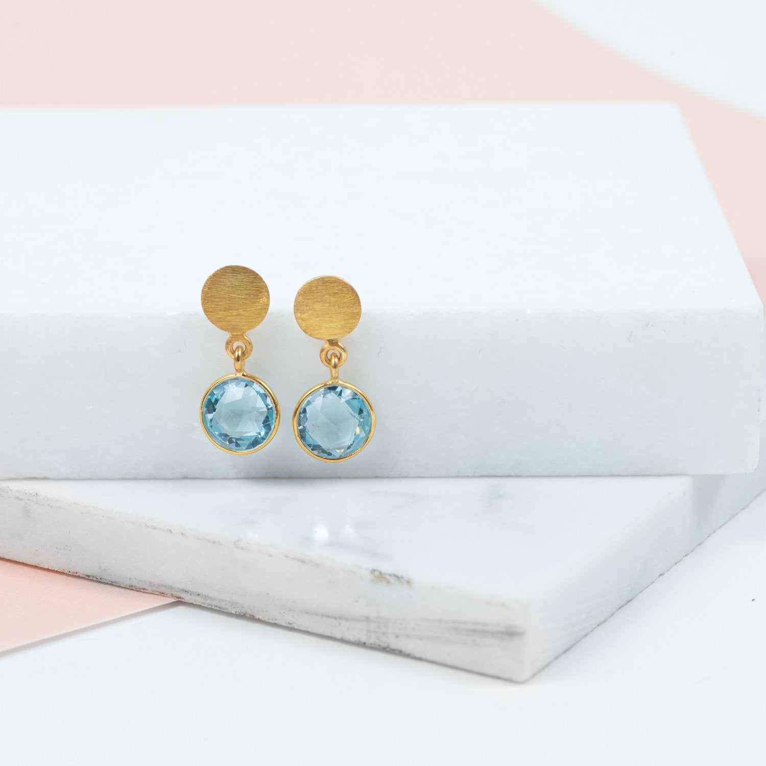 Salina Blue Topaz and Gold Vermeil Disc Earrings