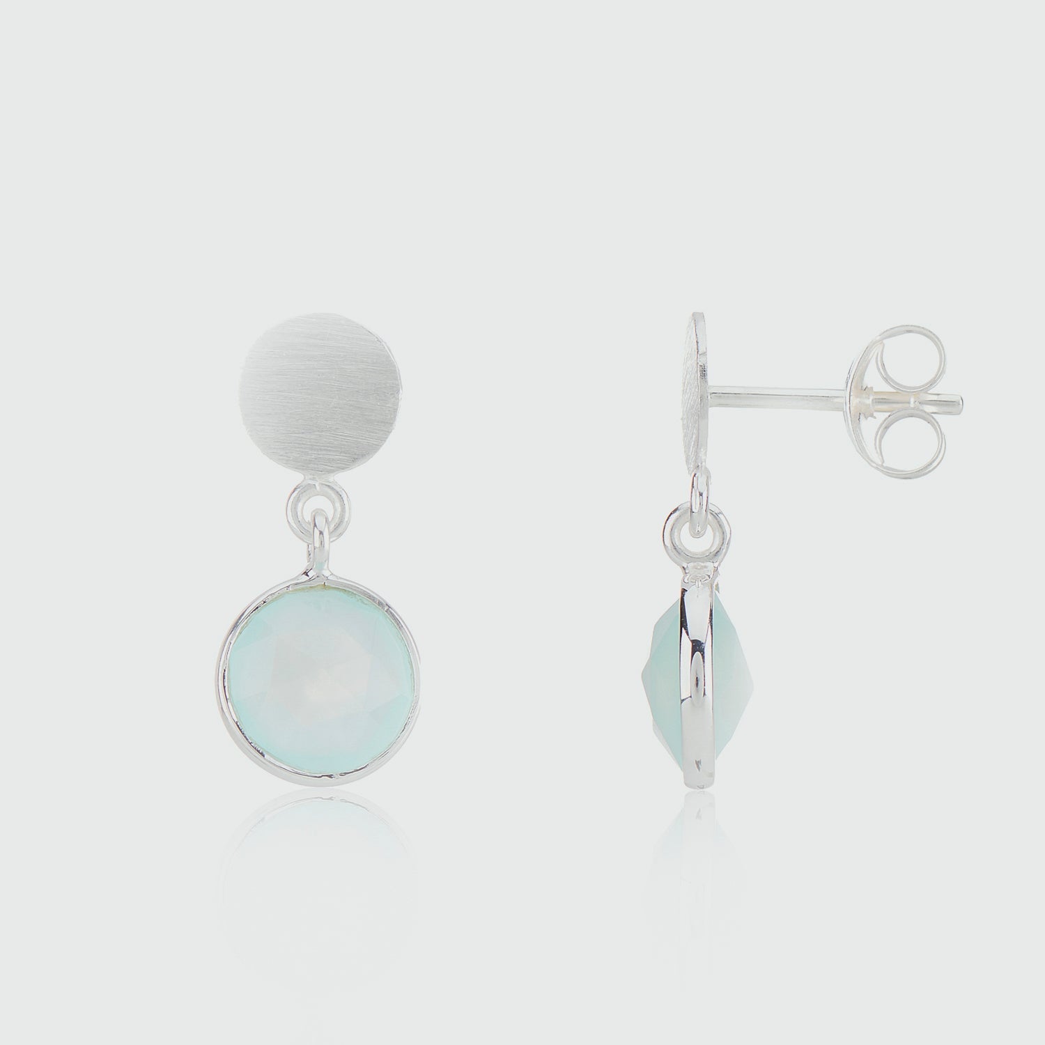 Salina Aqua Chalcedony and Silver Disc Drop Earrings