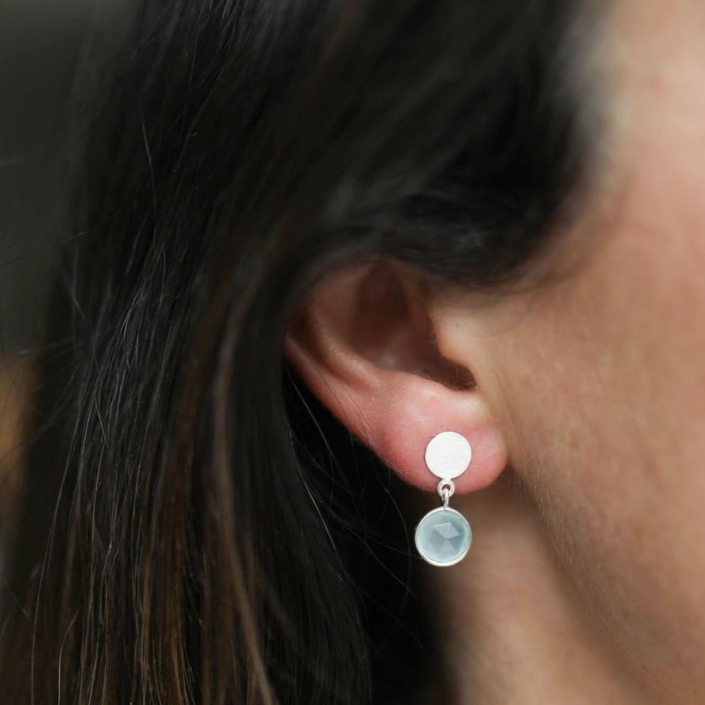 Salina Aqua Chalcedony and Silver Disc Drop Earrings