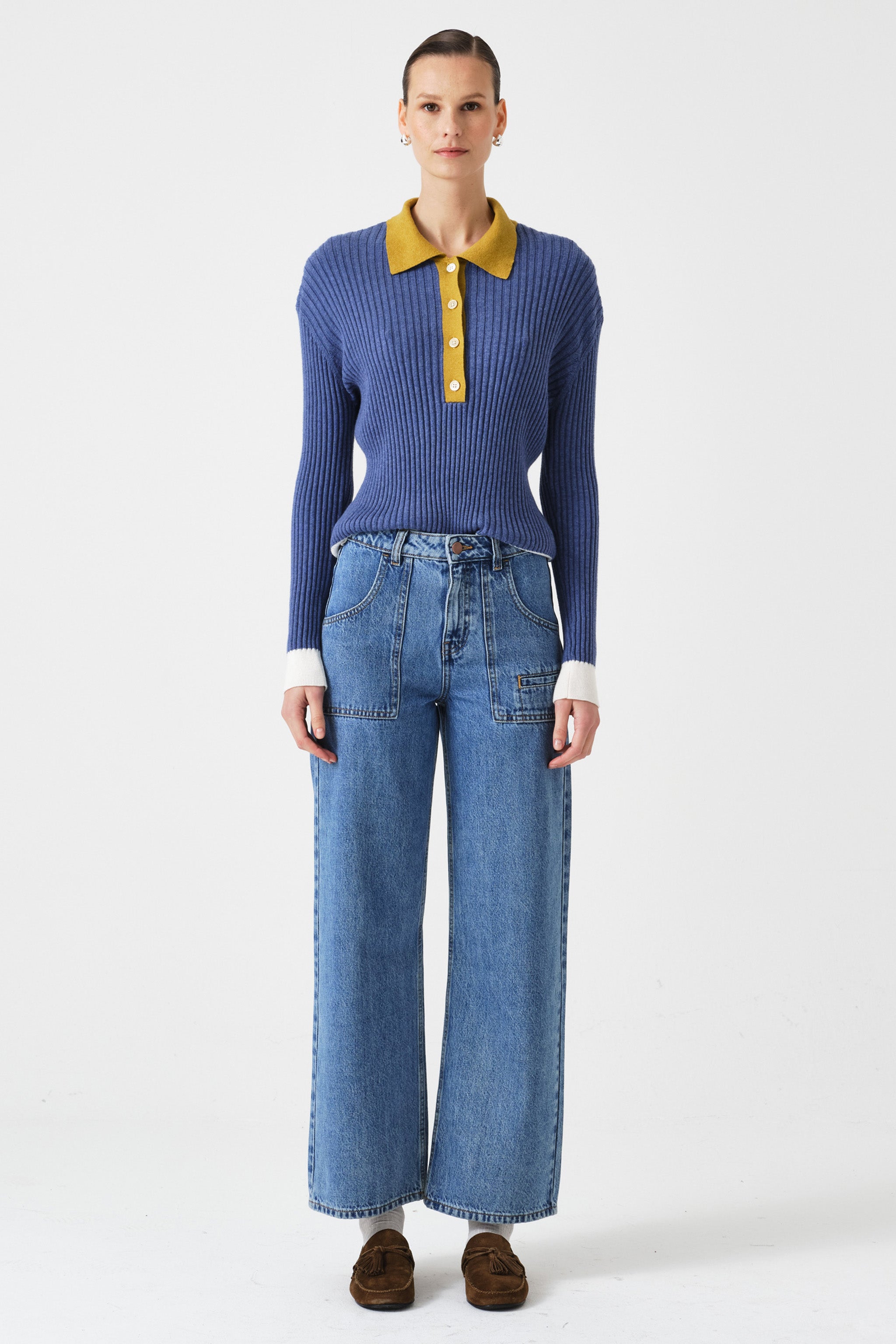 Eden Cropped Wide Leg Jean in Newport