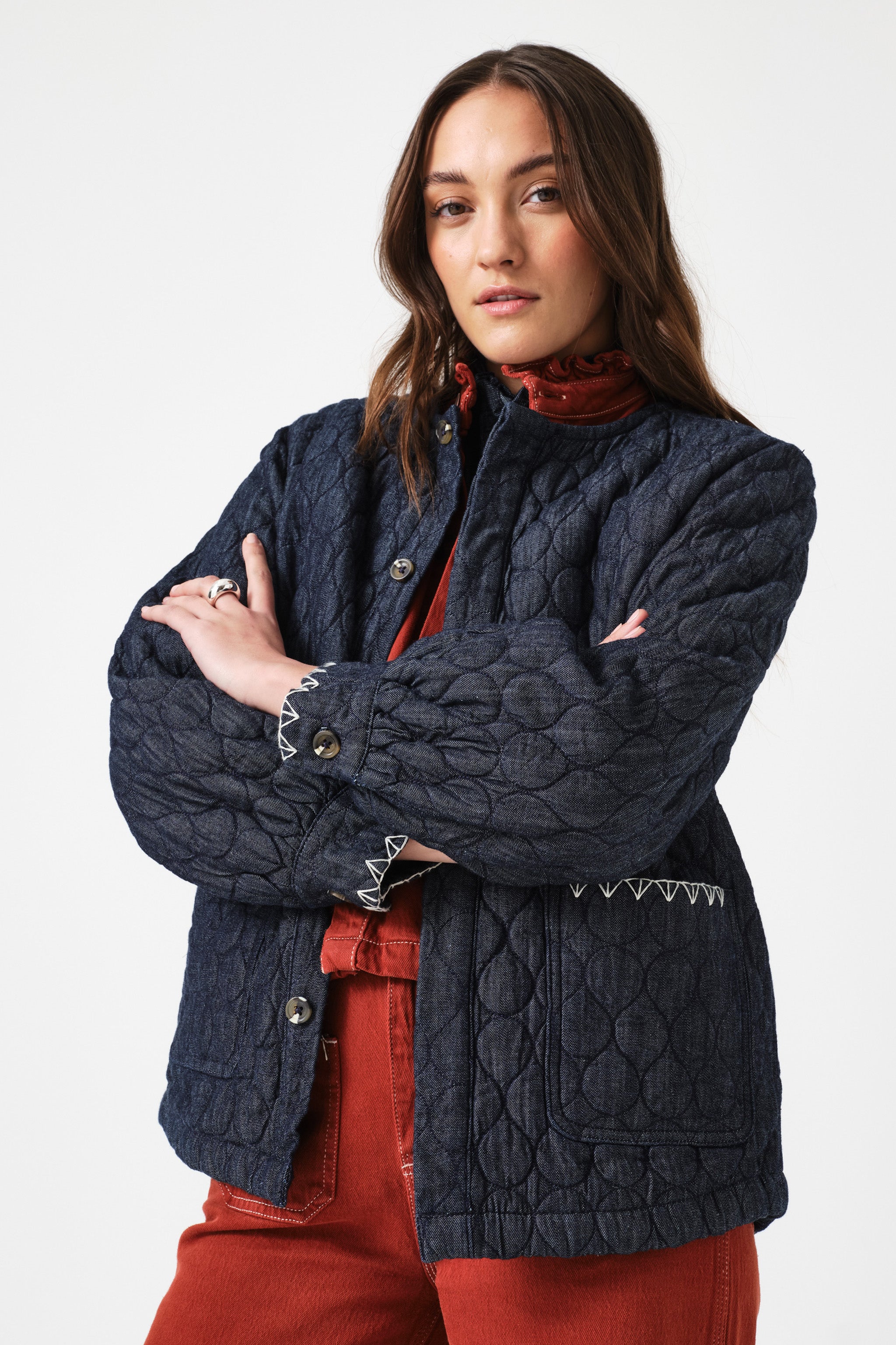 Frida Sherpa Collar Quilted Jacket in Nightfall