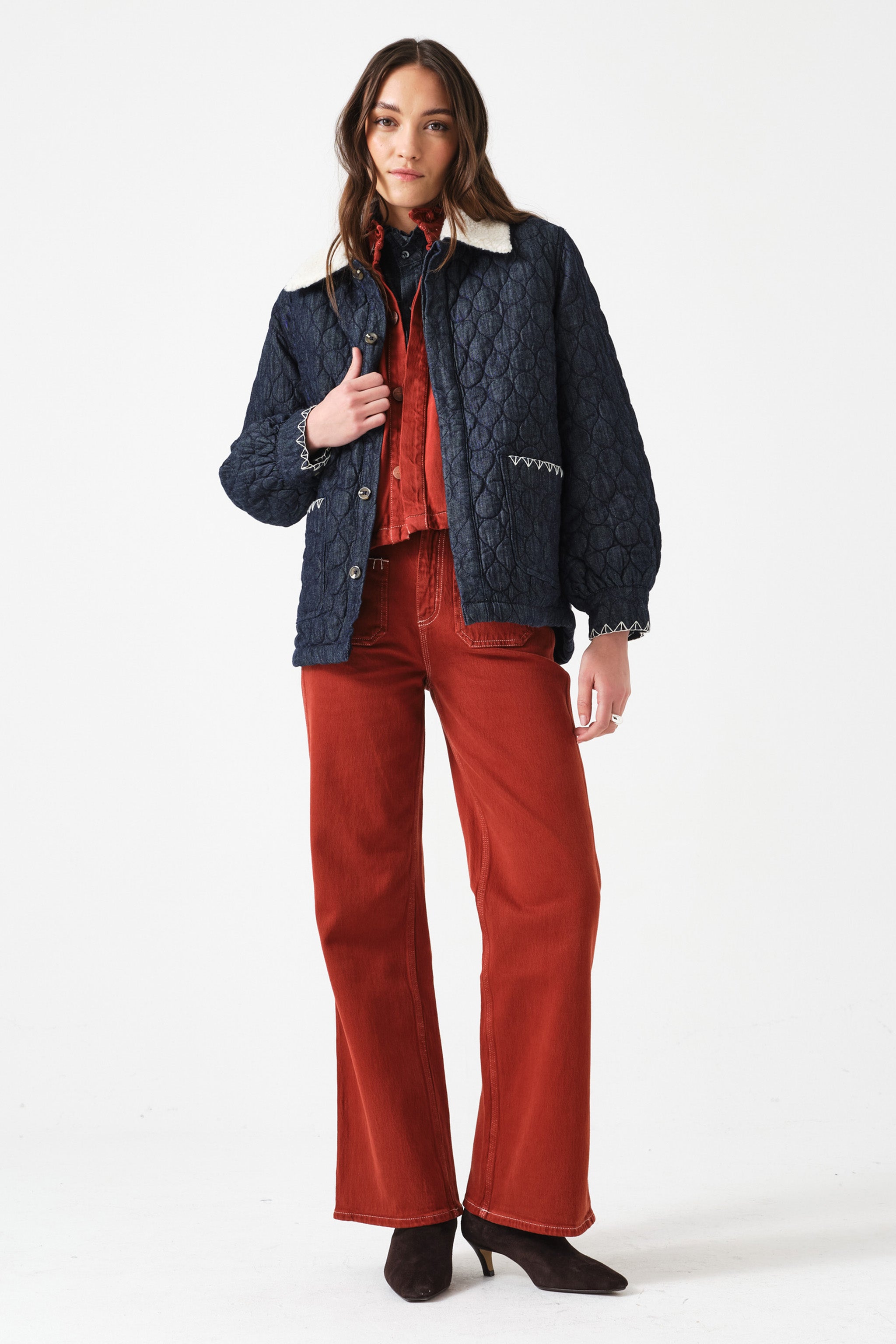 Frida Sherpa Collar Quilted Jacket in Nightfall