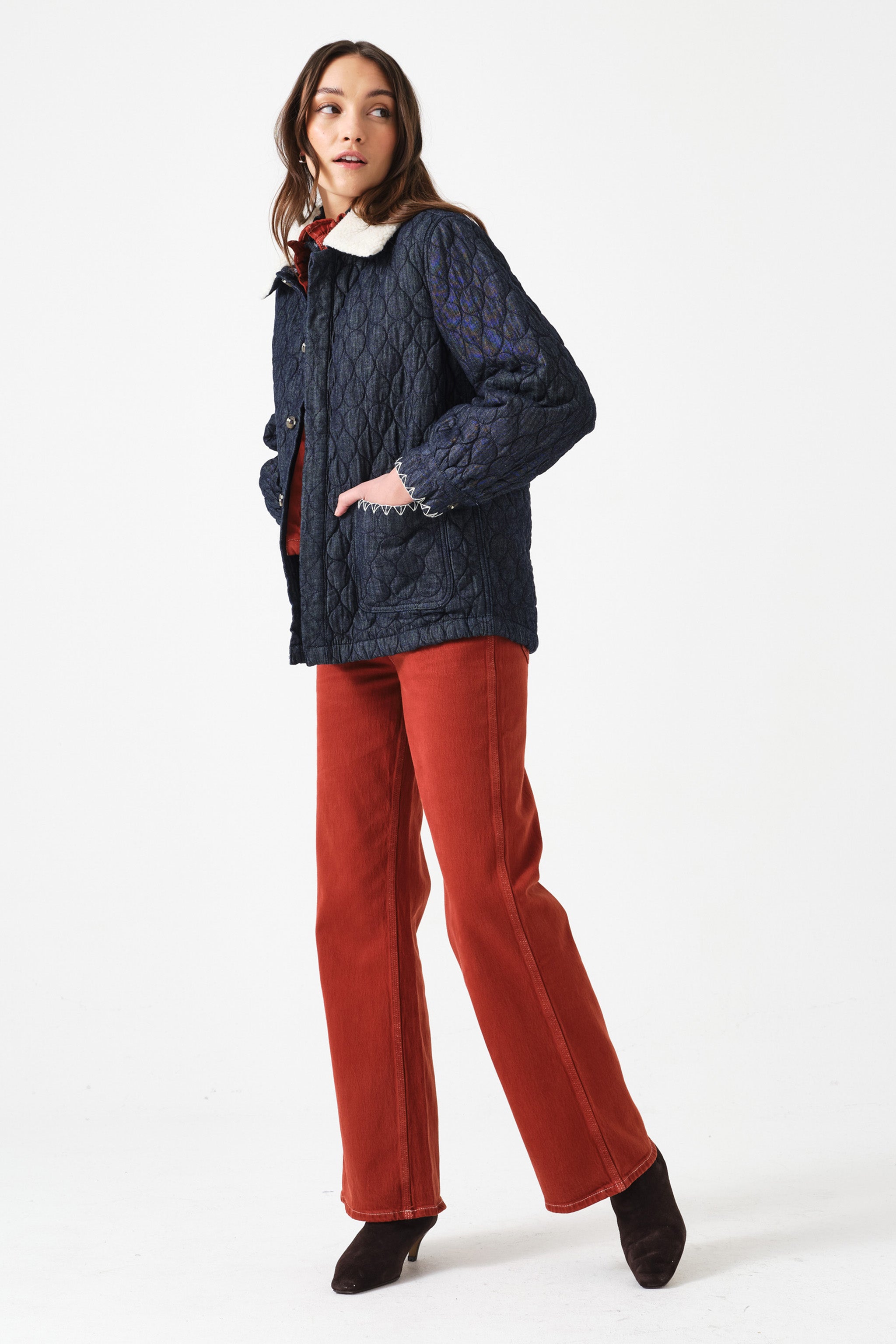 Frida Sherpa Collar Quilted Jacket in Nightfall